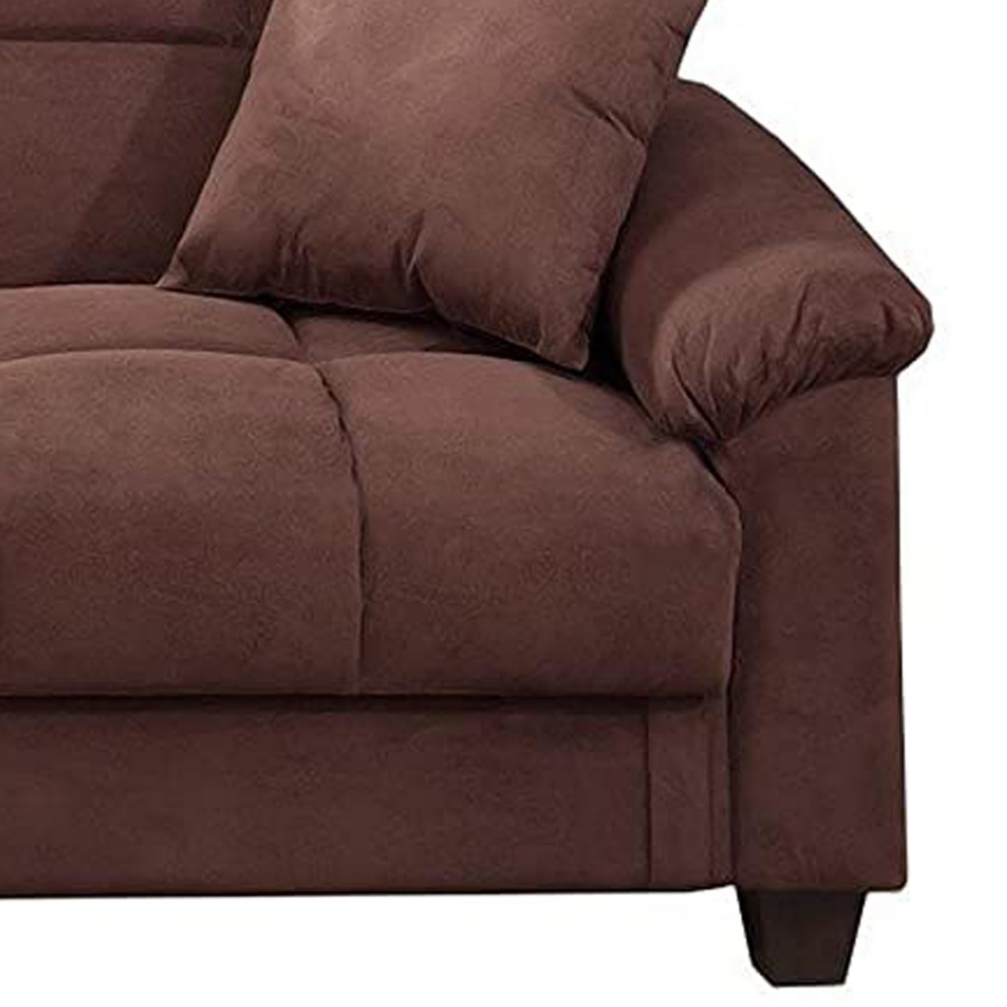Benjara Microfiber Adjustable Reclining Sofa with Removable Pillows - Brown - Perfect for Living Room, Home Theater & Small Spaces