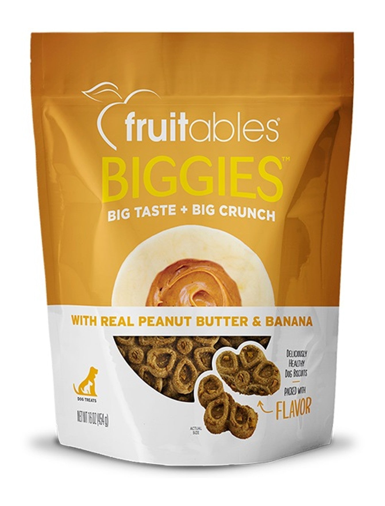 Fruitables Biggies Peanut Butter & Banana Flavor Dog Treats - 16oz Crunchy Natural Dog Biscuits for Large Breeds | Healthy Training Rewards & Dental Chews for Dogs