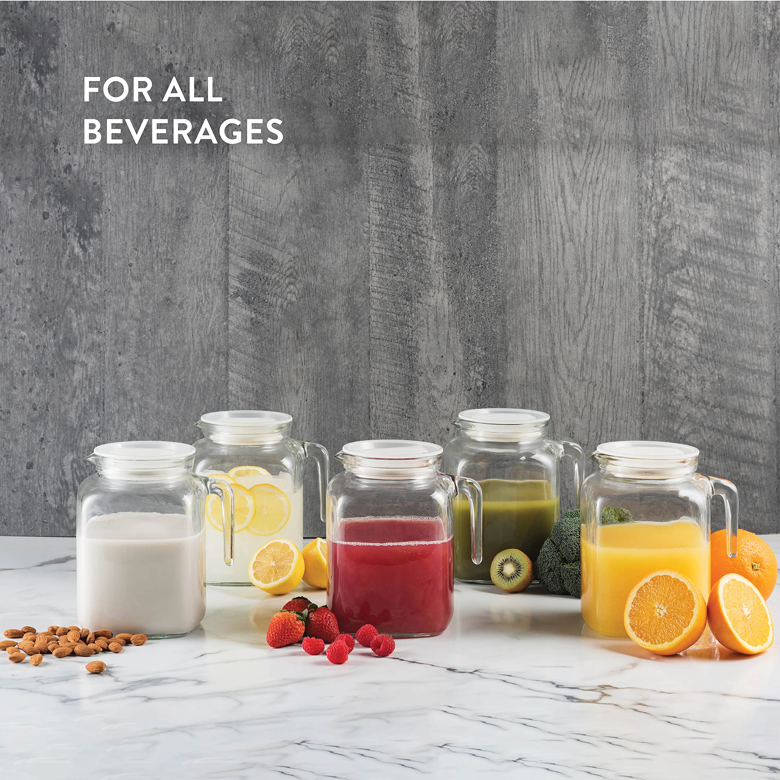 Bormioli Rocco 68oz Airtight Glass Pitcher with Lid and Spout - Perfect for Homemade Juices, Iced Tea, Milk Storage & Refrigerator Organization - BPA-Free Leakproof Pitcher for Kitchen & Dining Use