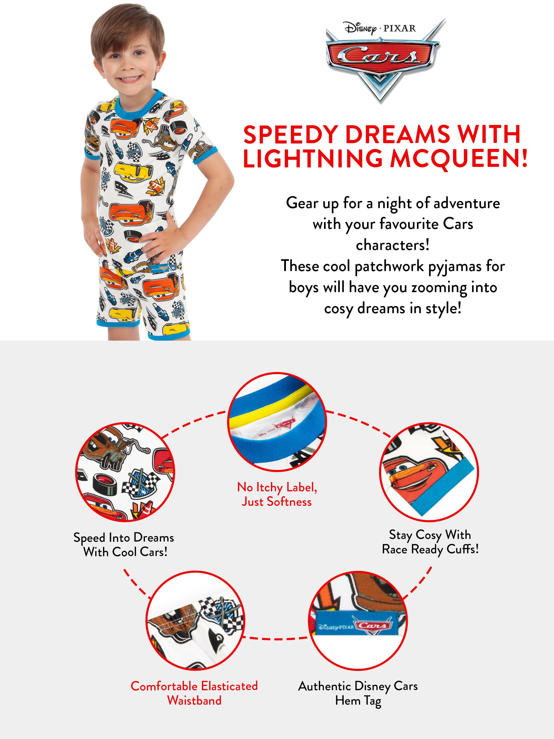 Disney Cars Lightning McQueen Boys Pajama Set - Short Sleeve Sleepwear for Kids | Perfect for Birthday Gifts, Sleepovers & Movie Nights
