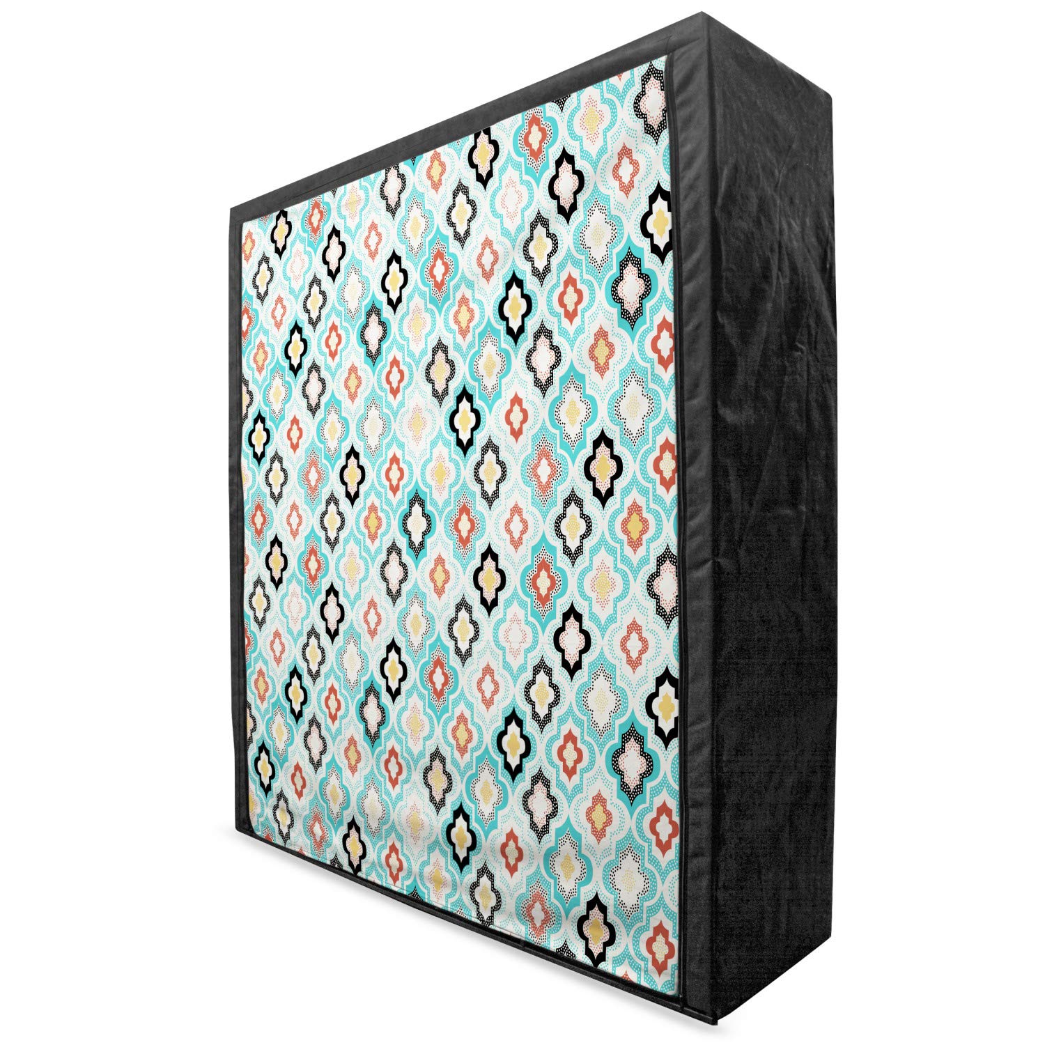 Ambesonne Geometric Portable Fabric Wardrobe - Vintage Ottoman Style Floral Design Clothing Organizer with Shelves, 59 Inch Aqua Blue | Perfect for Bedroom Closet Storage, Guest Room Organization & Small Space Living