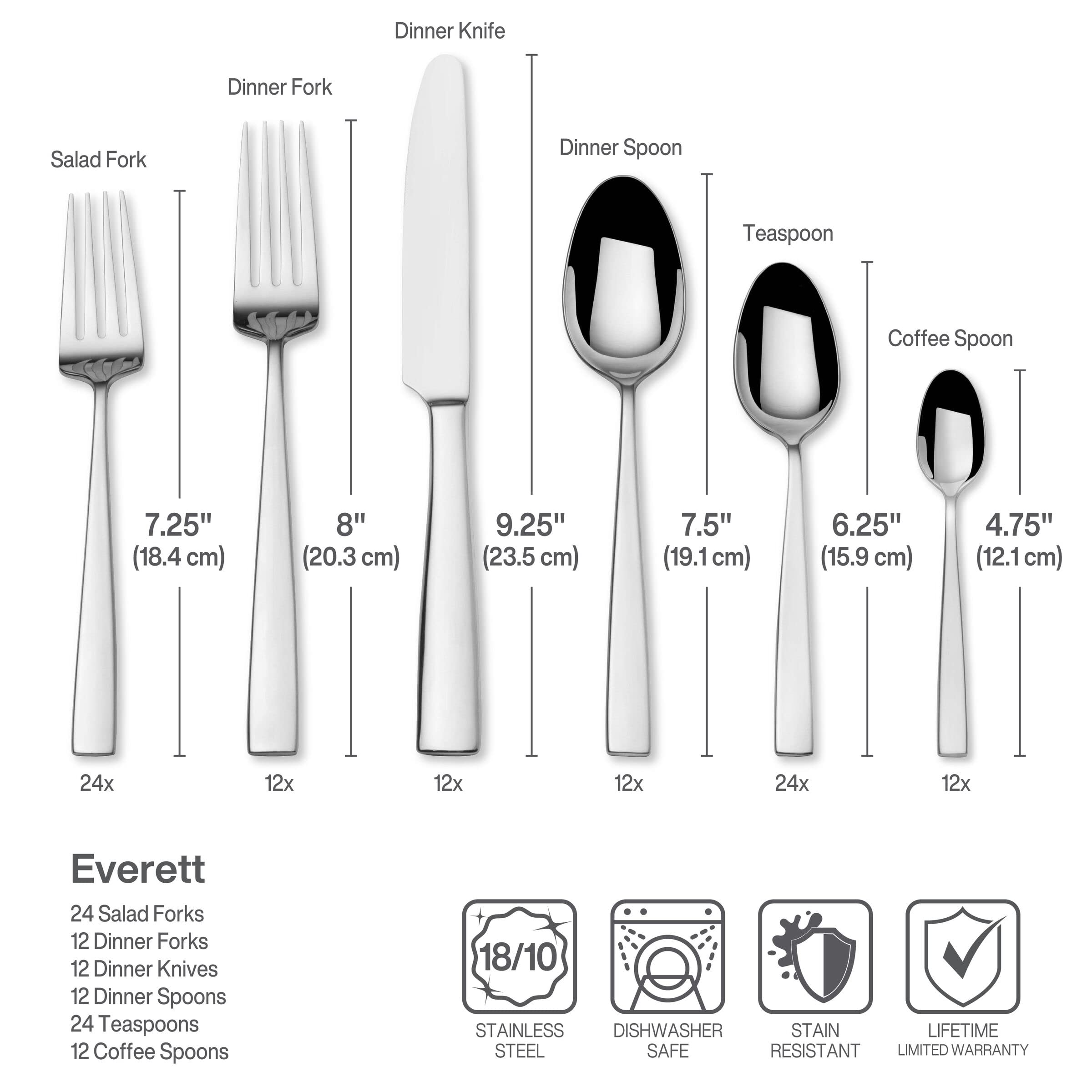 Premium Mikasa Everett 101-Piece Flatware Set for 12 - 18/10 Stainless Steel Silverware with Serving Utensils - Perfect for Dinner Parties, Weddings & Formal Dining