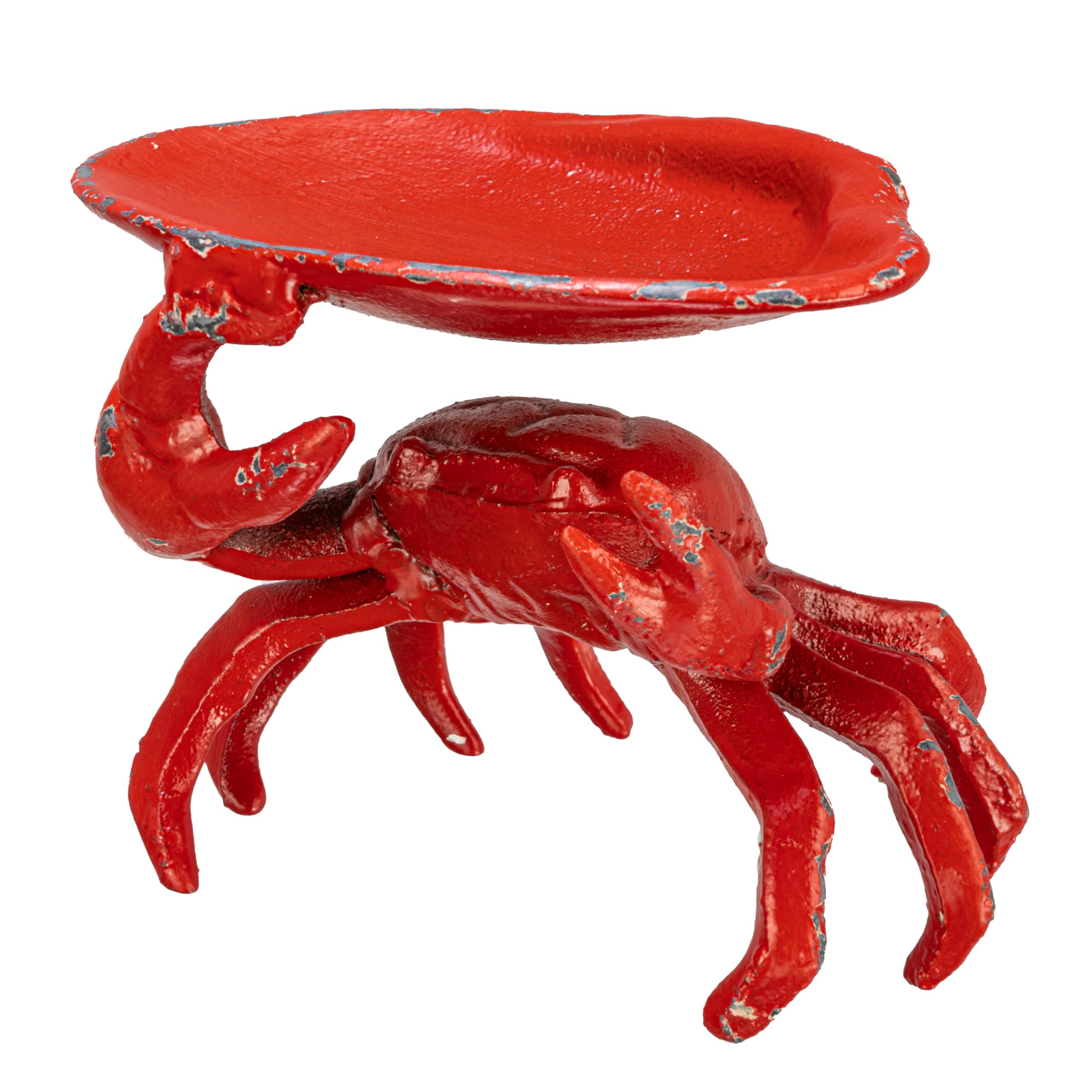 Vintage Red Distressed Cast Iron Crab-Shaped Decorative Dish – Rustic Coastal Decor for Kitchen, Dining Table, or Beach-Themed Party Serving