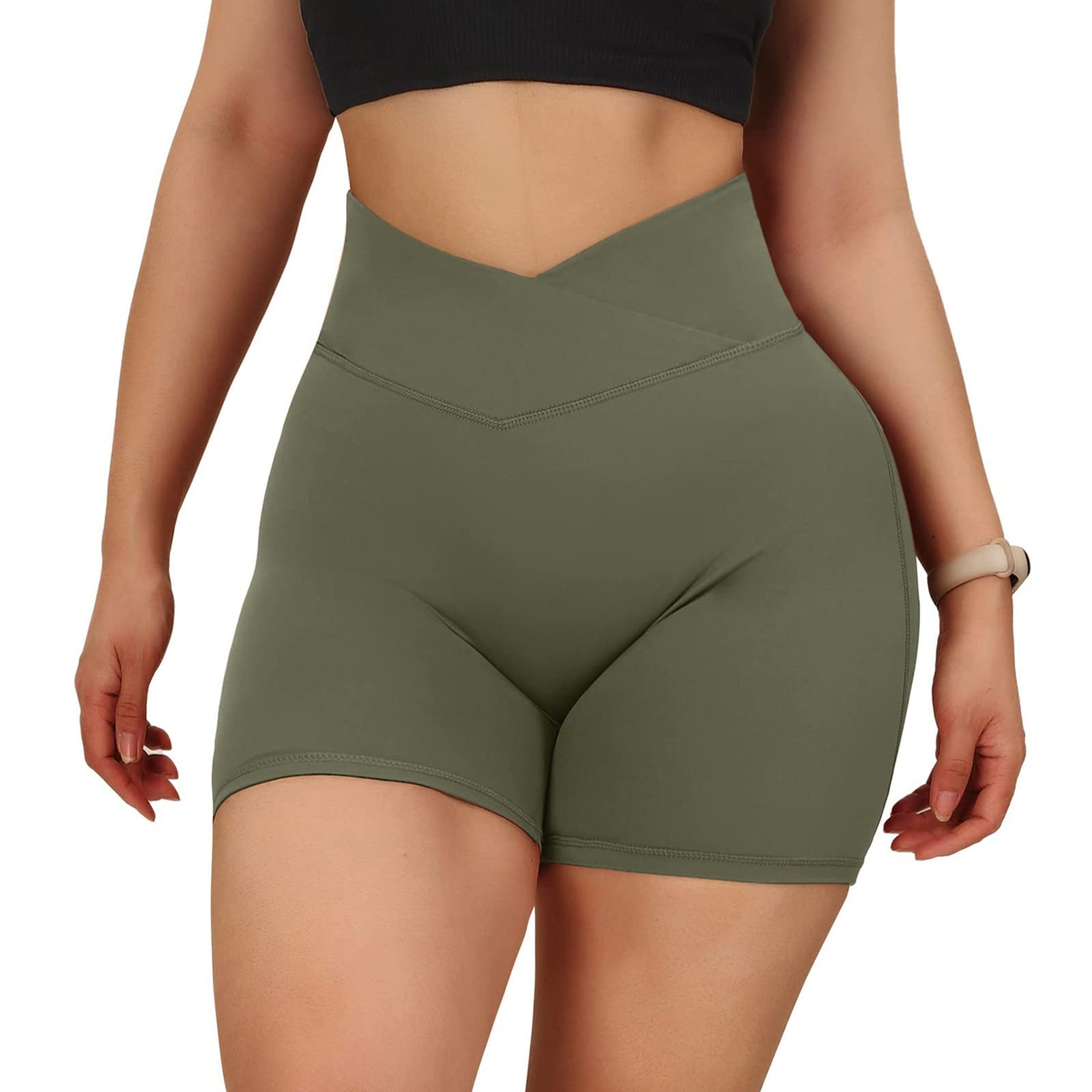 High Waist Lifting Women's Biker Shorts - Tummy Control Workout & Yoga Shorts with V-Cross Waist - Spandex Butt Lifting Shorts for Women (Green, Large) | Perfect for Gym, Running, Cycling & Lounge Wear