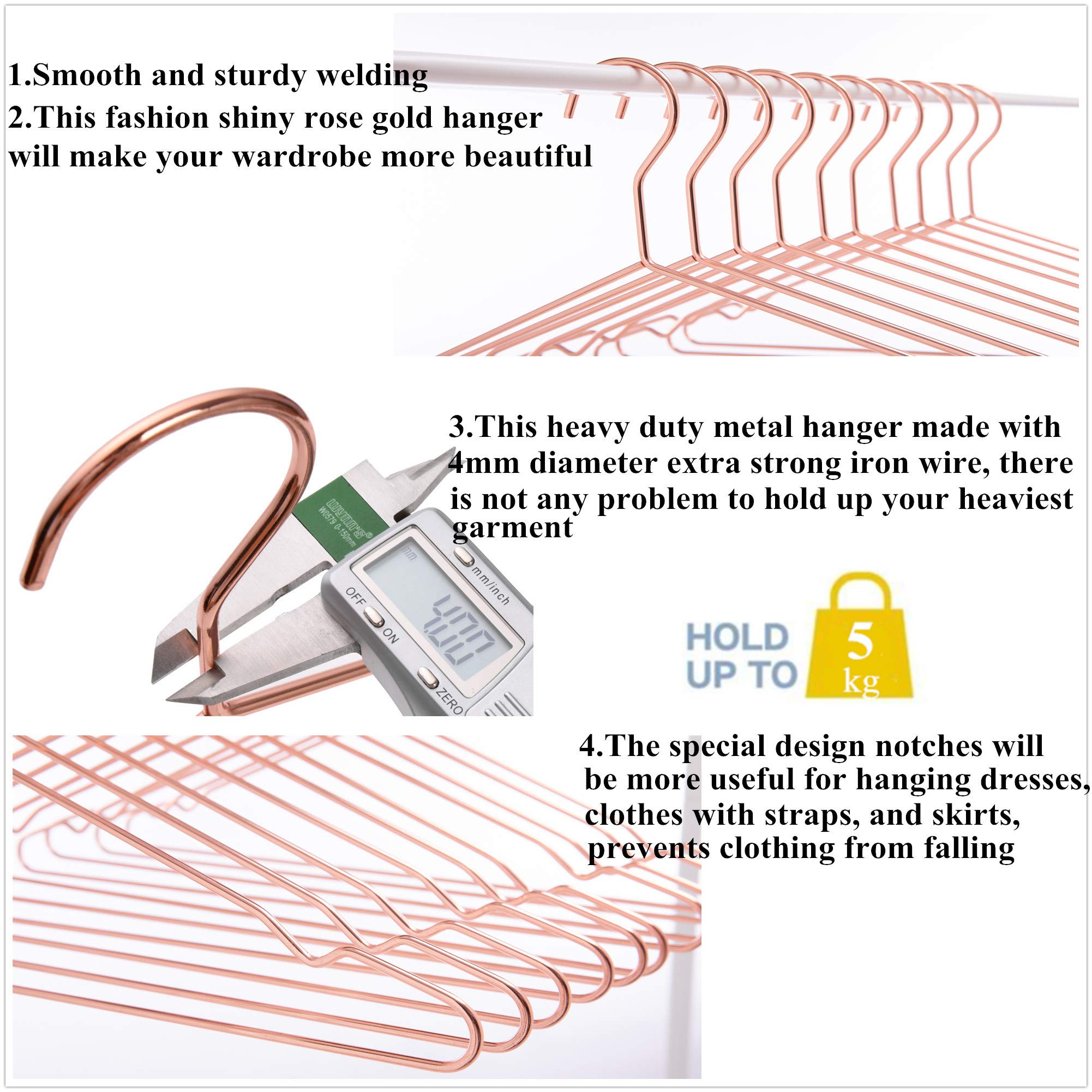 17 Inch Heavy Duty Rose Gold Metal Clothes Hanger - Premium Coat, Suit & Dress Hangers with Wide Notches (10-Pack) - Perfect for Closet Organization, Retail Stores & Luxury Garment Display