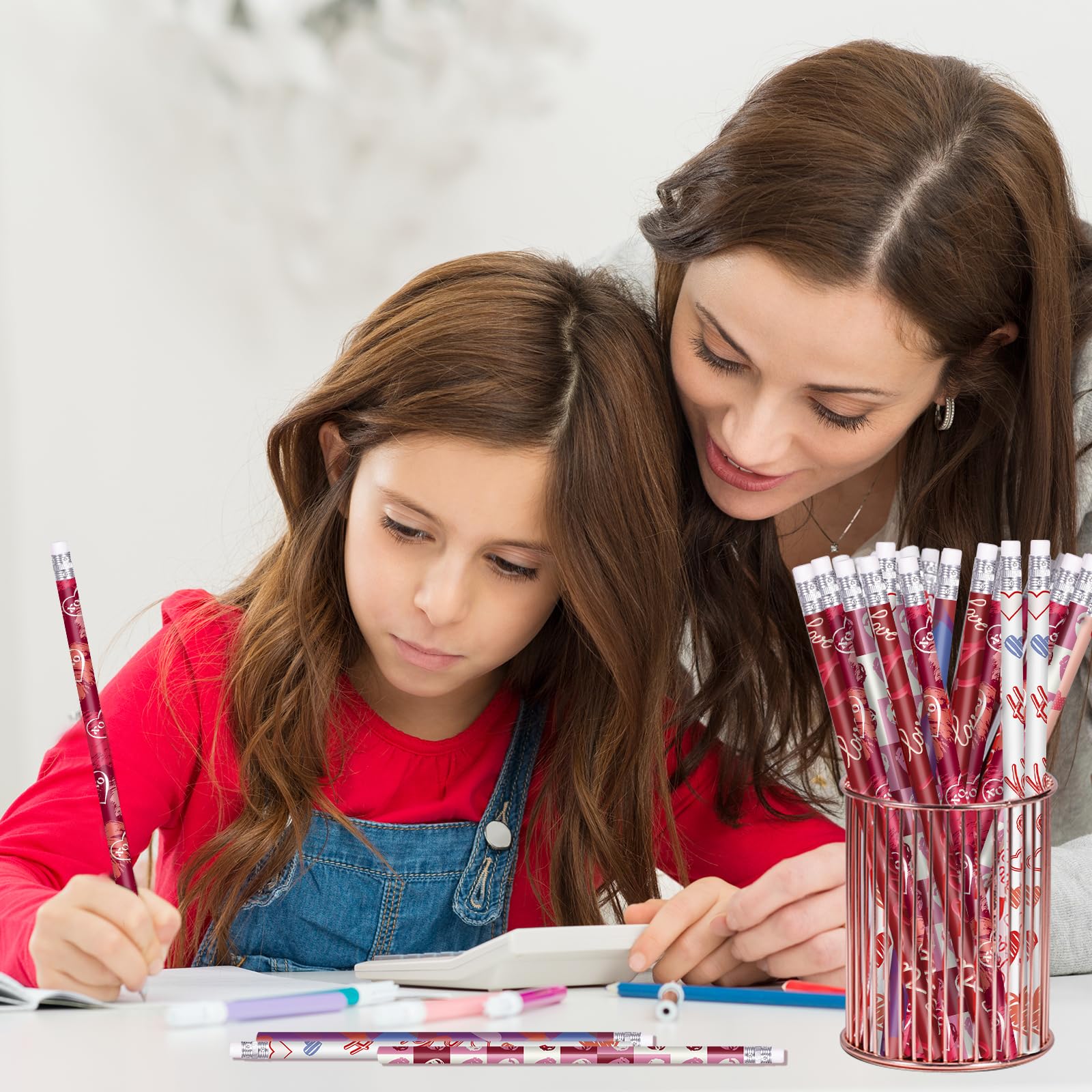 Valentine's Day Wood Pencils Bulk Pack with Erasers - 24 Count (6 Styles) for Classroom Parties, School Supplies & Holiday Gifts - Perfect for Valentine's Exchange, Teacher Appreciation & Student Rewards