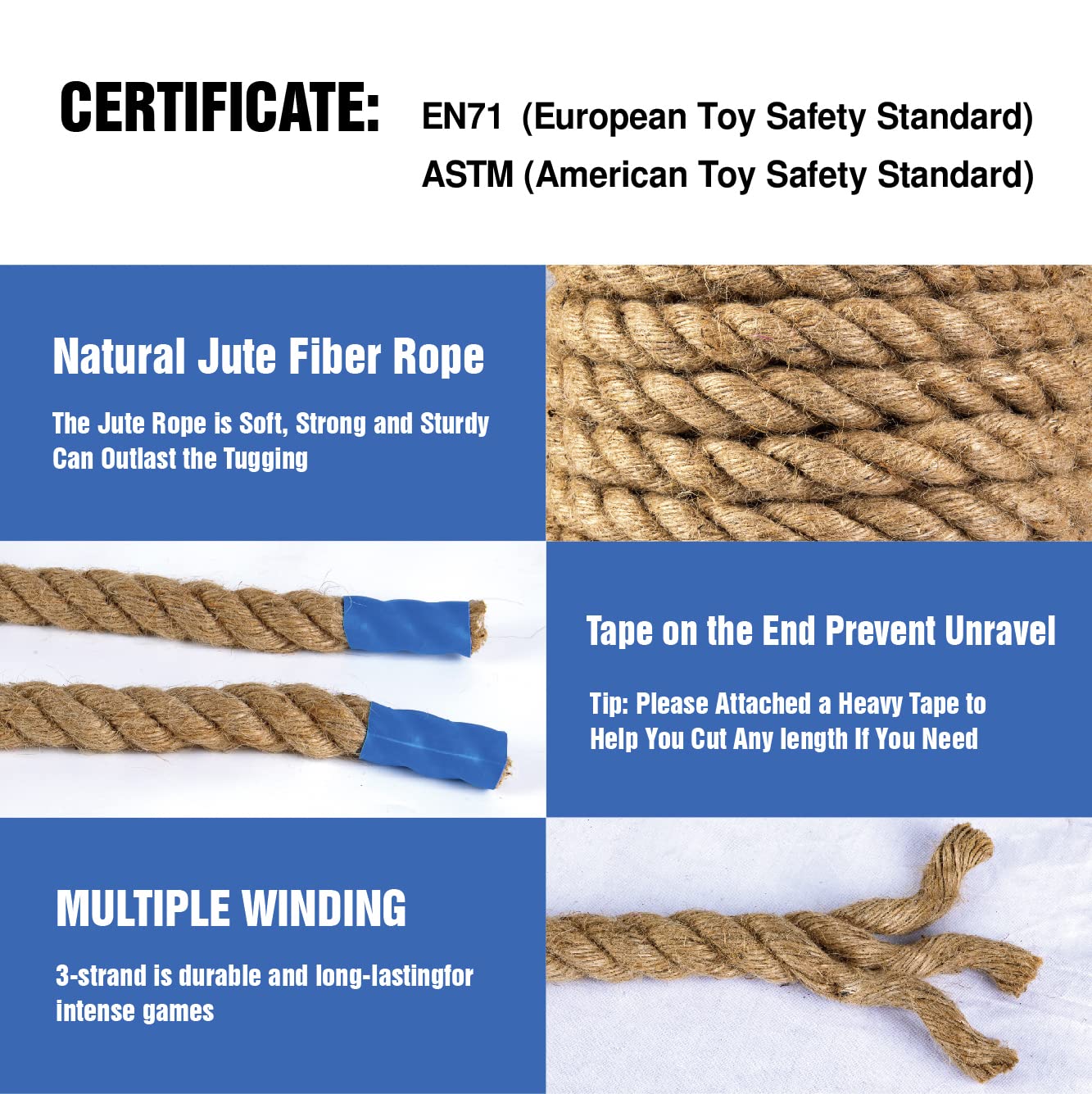 Gothink 50 FT Tug of War Rope Set for Kids - Soft Natural Jute Fiber Rope with Red Flag for Field Day, Birthday Party, Holiday Celebration, Camping, Backyard Outdoor Games & Team Building Activities - Perfect for School Events, Family Gatherings and Sports Competitions