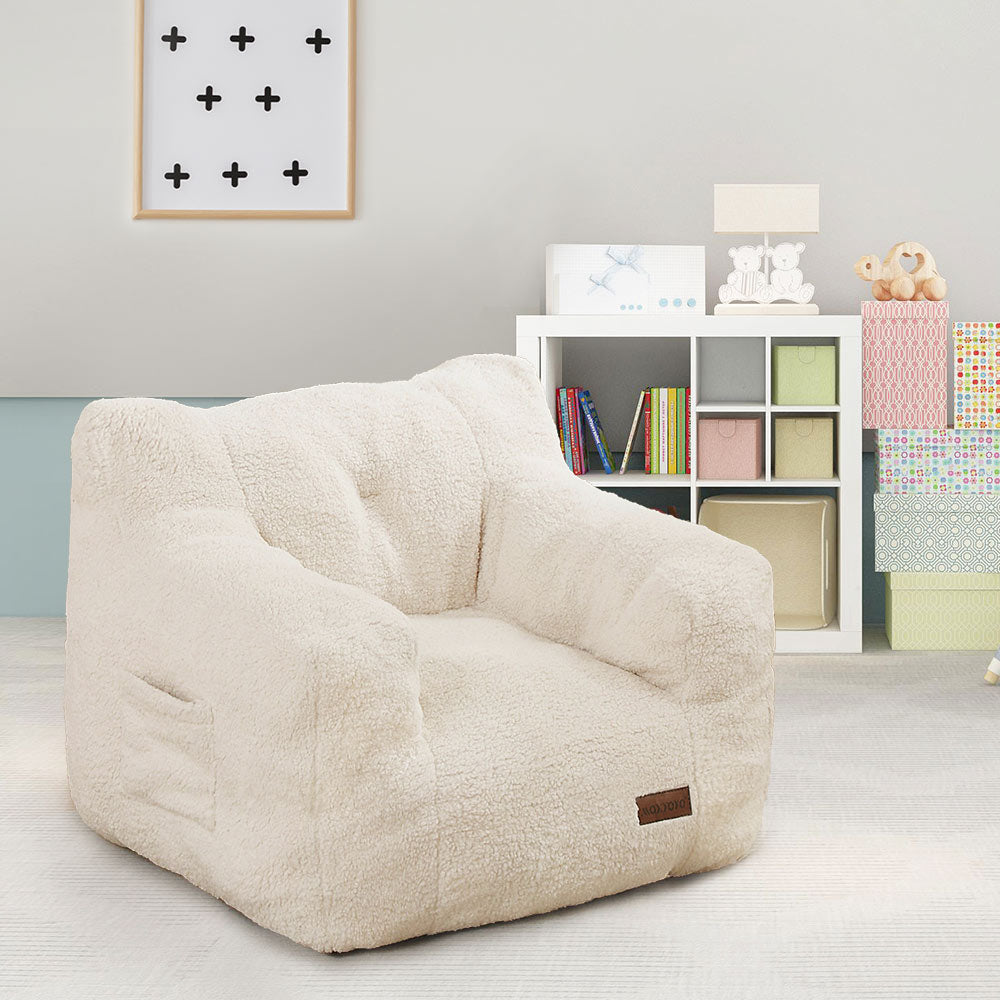 MAXYOYO Kids Sherpa Bean Bag Chair - Soft Teddy Lazy Sofa for Boys and Girls, Cozy Beige Lounge Chair for Bedroom, Playroom & Reading Nook