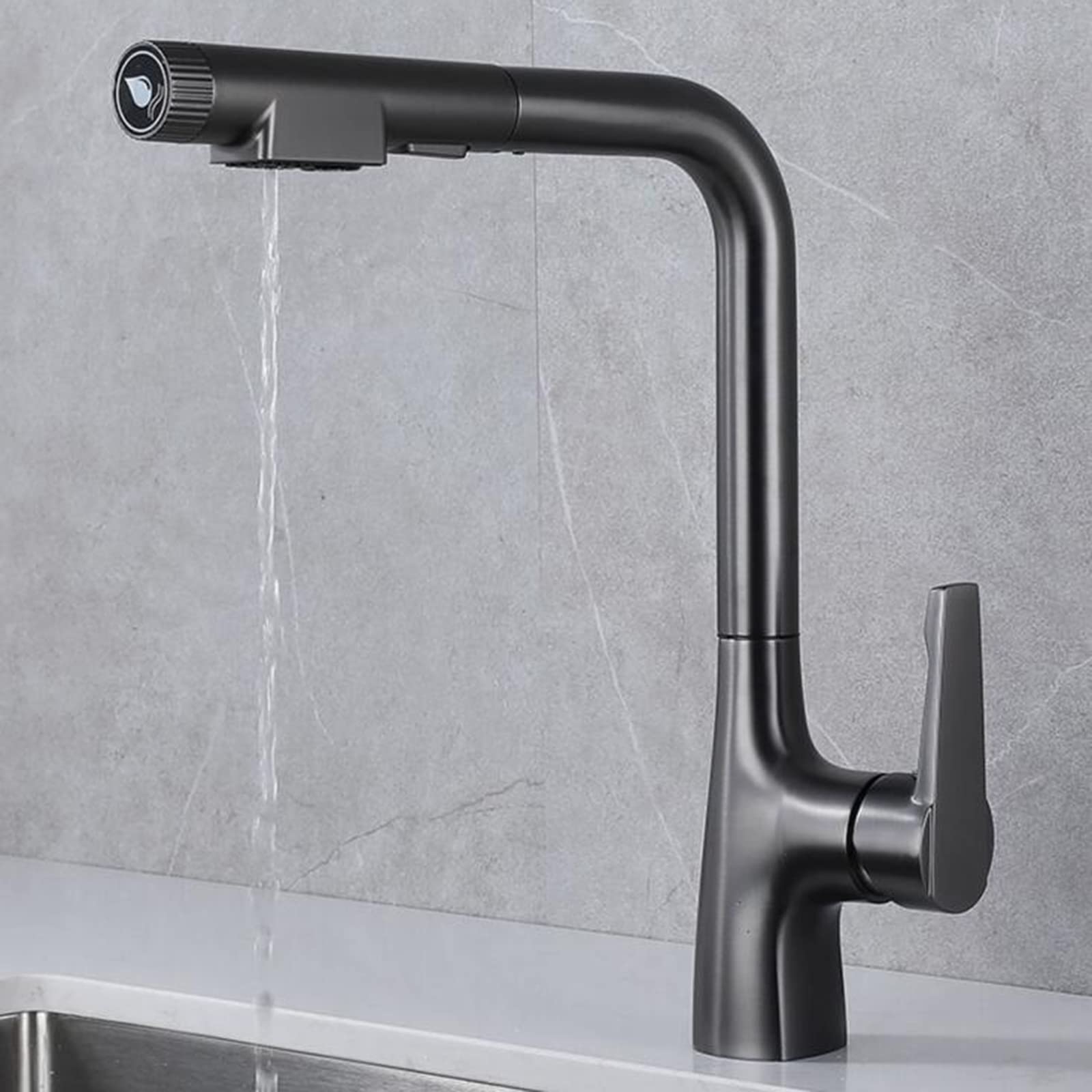 3-Way Pull-Down Kitchen Faucet with Sprayer - Matte Grey Brass Swivel Sink Faucet for Hot & Cold Water - Perfect for Modern Kitchens, Bar Sinks, and RV Use