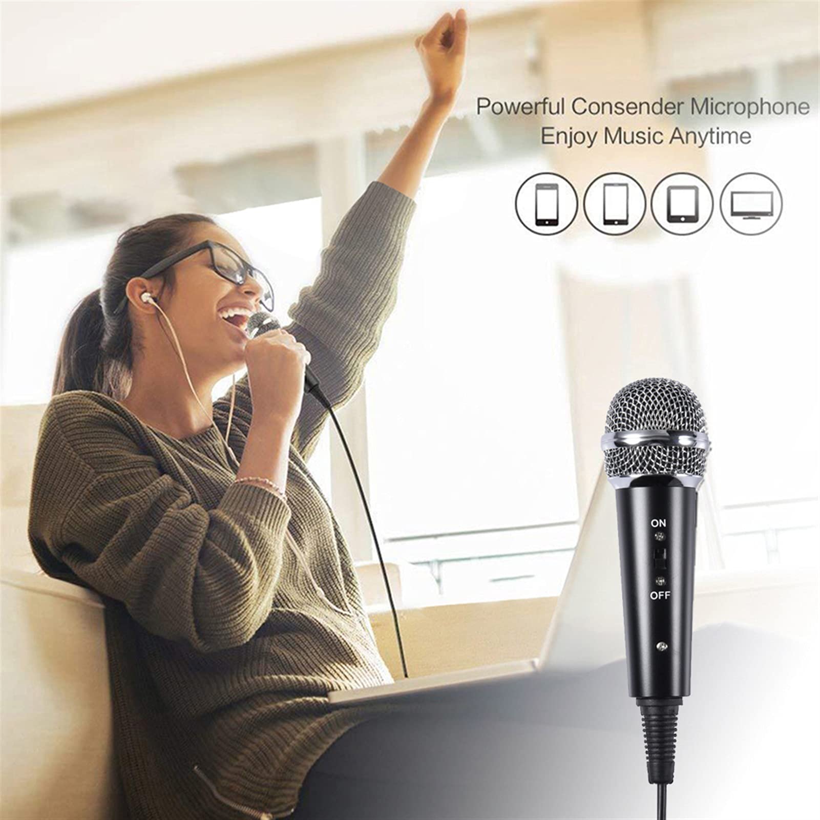 Professional Condenser Microphone with 3.5mm Jack & Adjustable Stand - Studio Quality Recording Mic for Computer, PC, Phone, KTV, Karaoke, Podcasting & Live Streaming (Black) - Perfect for Home Studios, Gaming, Voice Overs & Music Recording