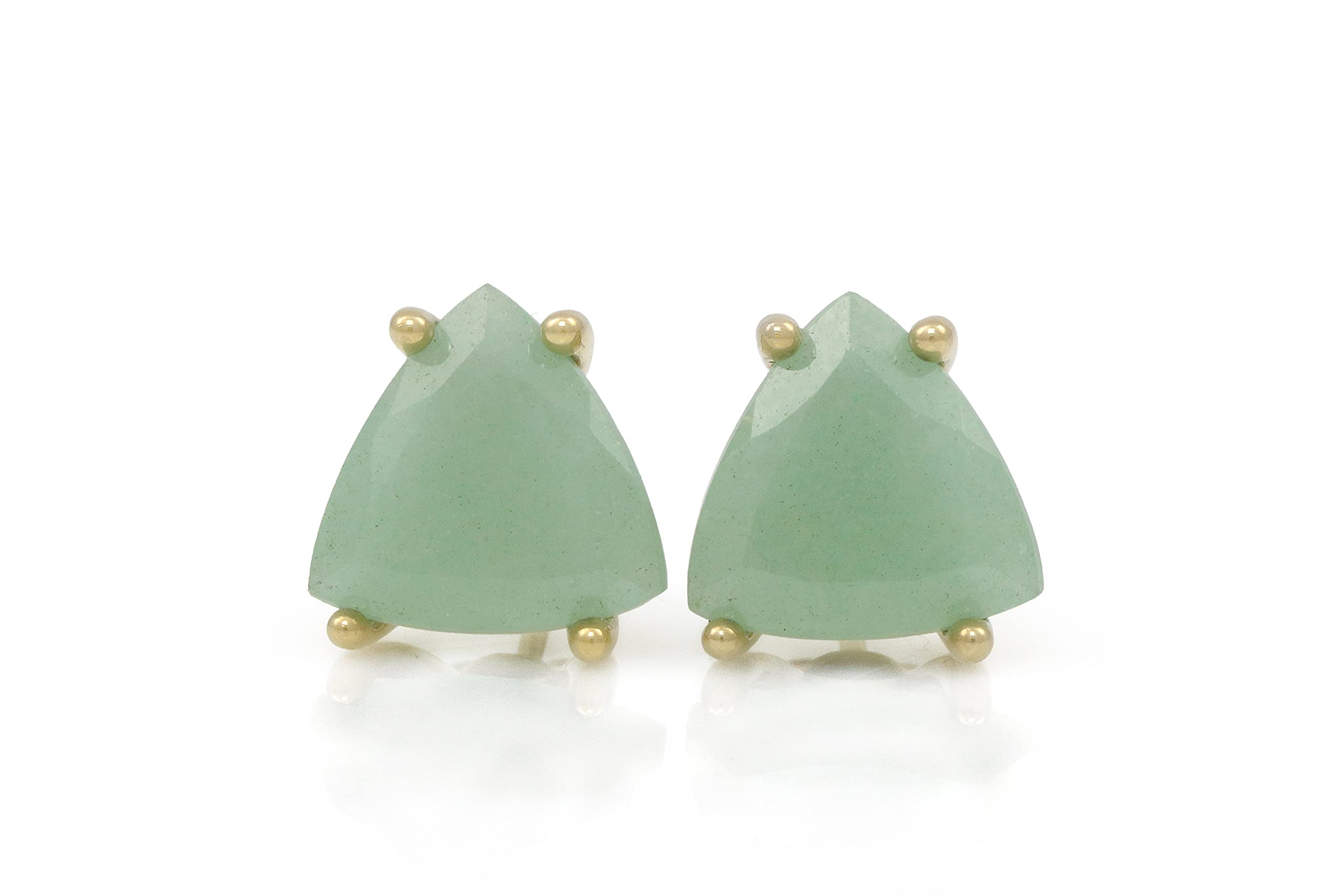 Trilliant Green Aventurine Stud Earrings - 14K Gold Dainty Triangle Gemstone Jewelry - Handmade Customizable Bridal Earrings with Gift Box | Perfect for Weddings, Parties & Everyday Wear