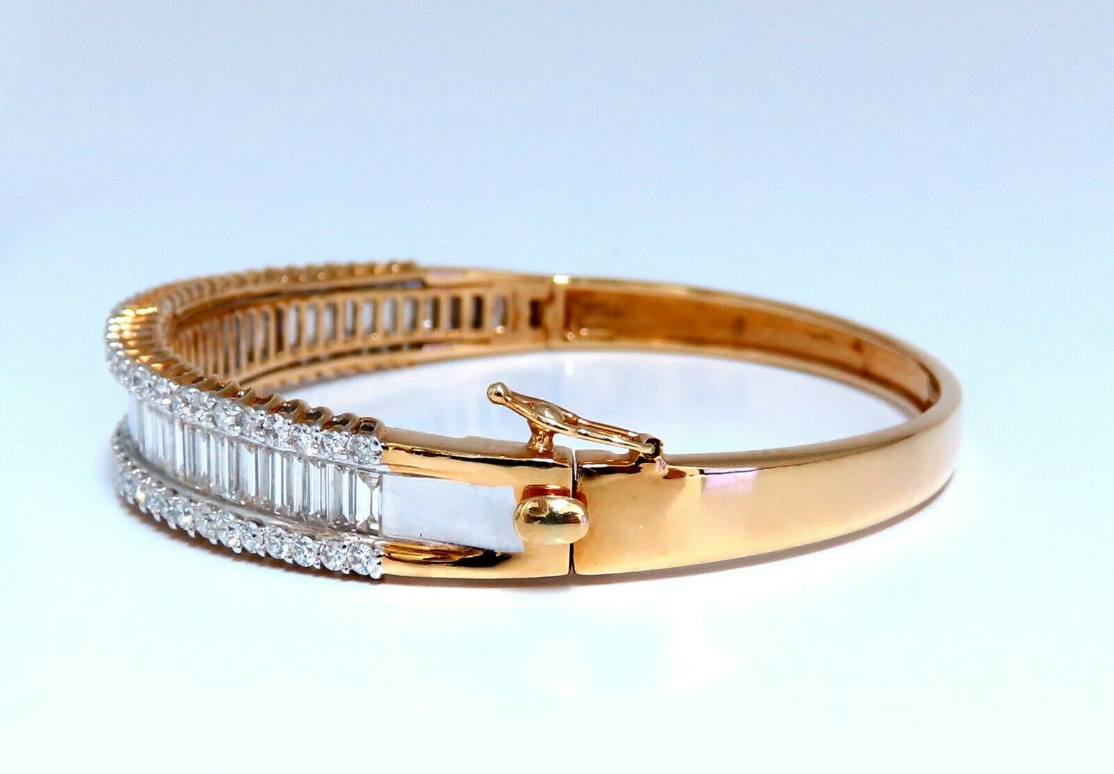 4.23ct Baguette & Round Diamond Three-Row Tennis Bracelet in 14K Gold - Elegant Jewelry for Weddings, Parties & Special Occasions