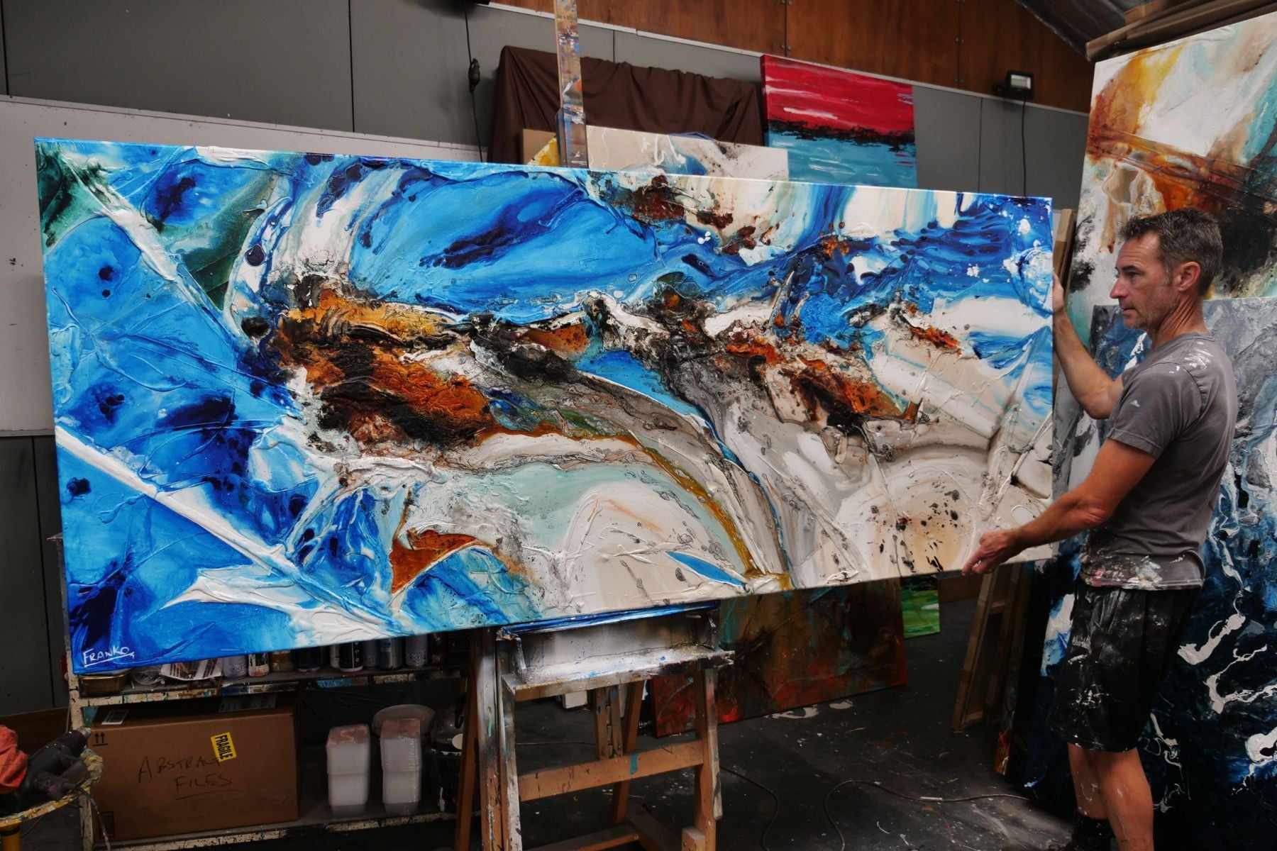 Outback Resonance 240cm x 100cm Blue Cream Textured Abstract Canvas Art - Perfect for Living Room Wall Decor & Modern Home Office Design