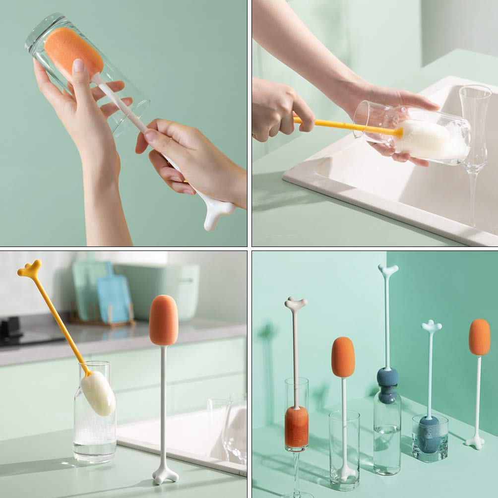 3-Pack Long Handle Cleaning Brushes for Cups, Glasses & Bottles - Durable Plastic Dishwashing Sponge Brushes for Kitchen, Home & Office Use