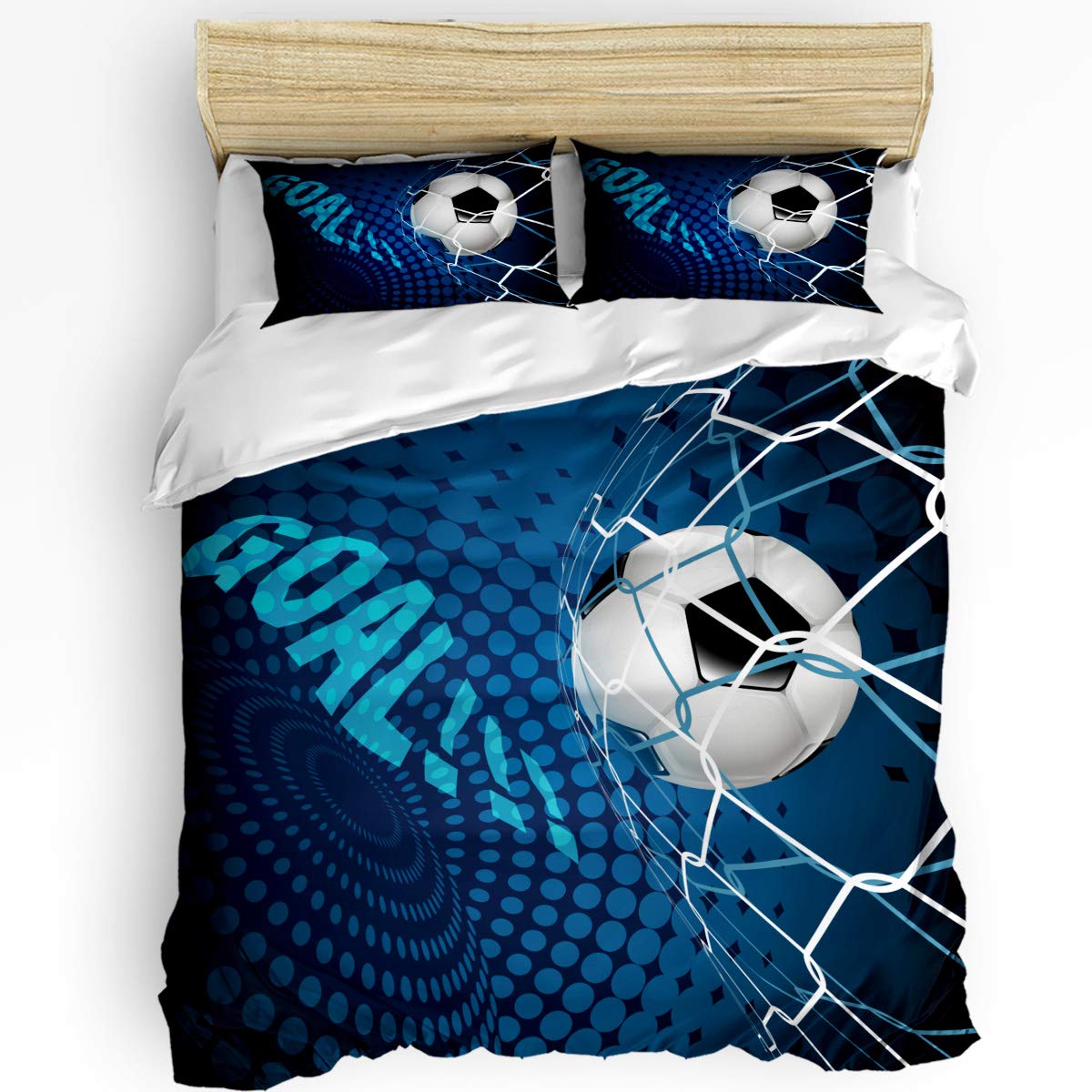 Trendy Super Soft Kids Duvet Cover Set - Cool 3D Football Soccer Pattern Bedding Collection (Full Size) | Includes 1 Comforter Cover + 2 Pillow Cases | Perfect for Boys' Bedrooms, Sports-Themed Decor & Gift Giving