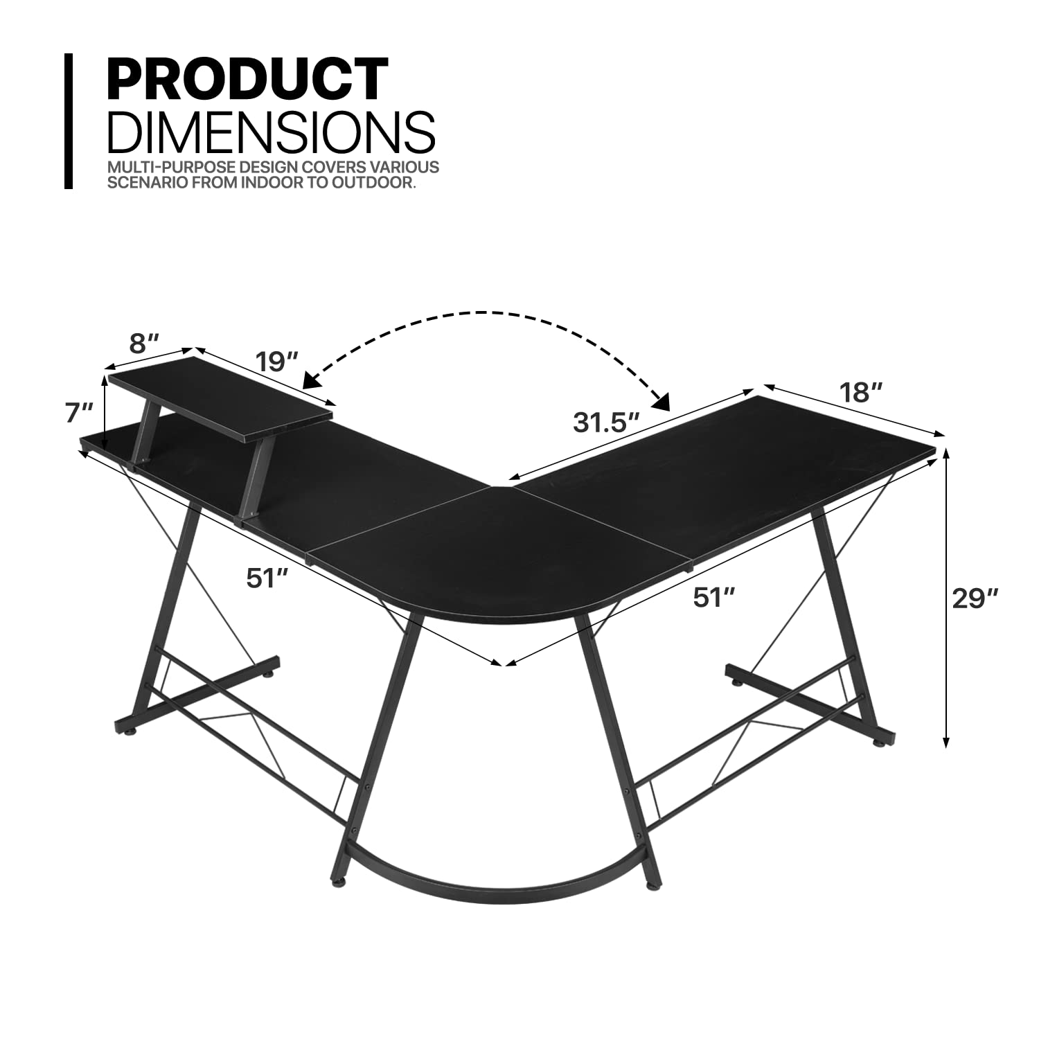 MoNiBloom L-Shaped Gaming Desk with Metal Frame - Corner Computer Desk for Home Office, Study & Gaming - Space-Saving L-Shaped Workstation (Black) | Perfect for Small Rooms, Streaming Setup & Multi-Monitor Gaming Stations