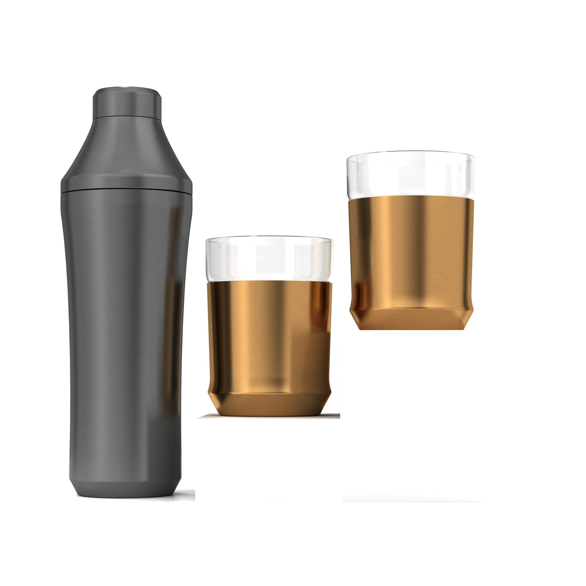 Premium Vacuum Insulated Hybrid Cocktail Shaker Set with Steel Base & Removable Glass Insert - Home Bar Essential Bundle for Mixing Martinis, Margaritas & Cocktails - Perfect for Home Bars, Parties & Professional Bartenders