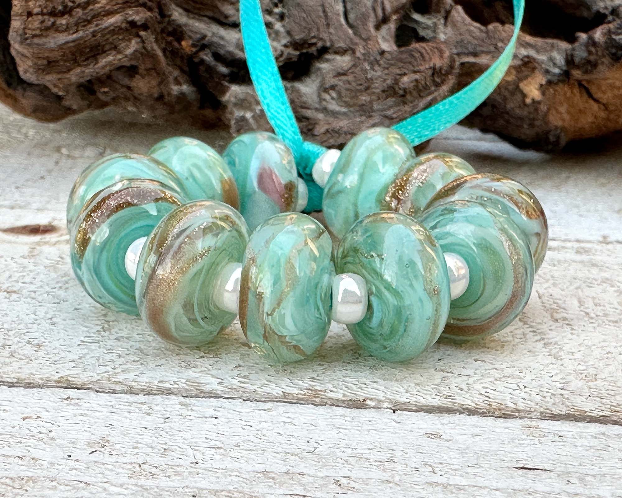 11pcs Turquoise Shimmer Lampwork Glass Beads for Jewelry Making - DIY Bracelet, Necklace & Craft Projects - Handmade Artisan Bead Set (SRA)