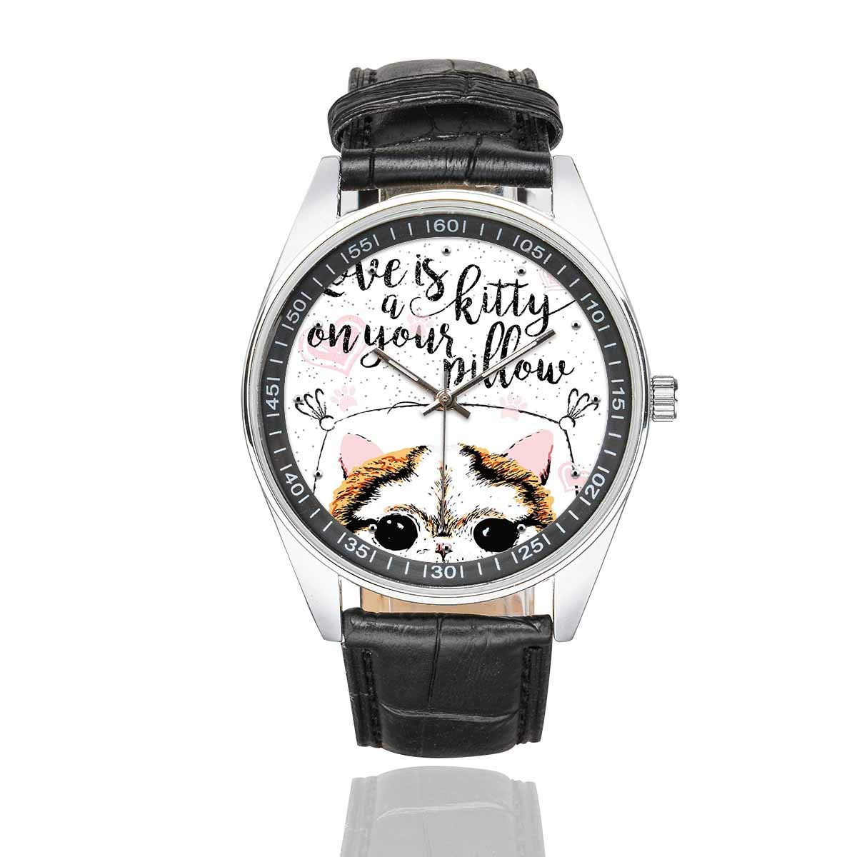 INTERESTPRINT Men's Waterproof Watch with Lion on Rock Design - Black Leather Strap Wristwatch for Outdoor, Sports & Casual Wear