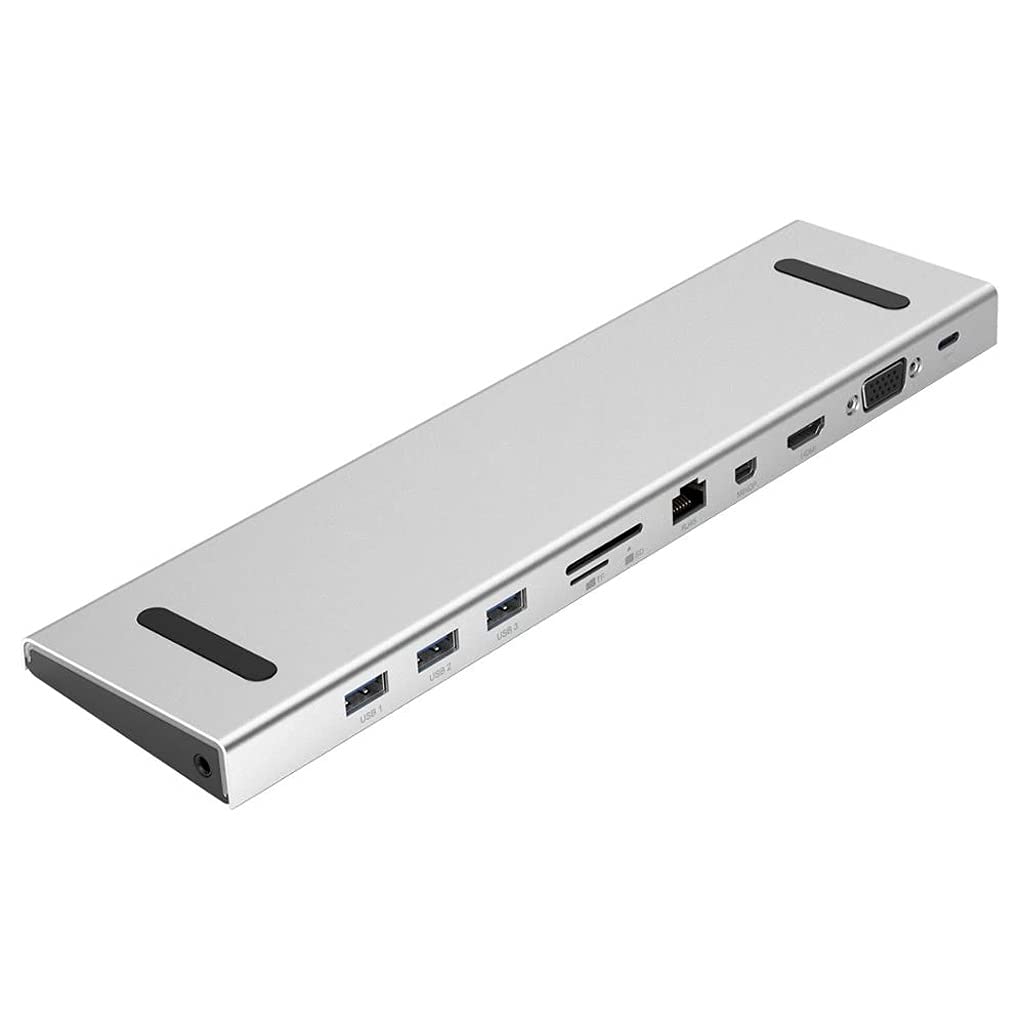 10-in-1 USB C Hub with 4K HDMI, VGA, Mini DP, SD/TF Card Reader, RJ45 Ethernet, PD Charging & 3 USB 3.1 Ports - Universal Laptop Docking Station for MacBook Pro/Air, Dell, HP & More - Perfect for Work, Travel & Home Office Setup