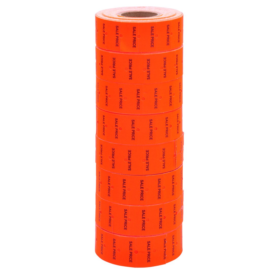 Fluorescent Red & Black Removable Labels for Towa GS/Halmark/Century Price Guns - 16 Pack with Free Ink Roll - Perfect for Retail Pricing