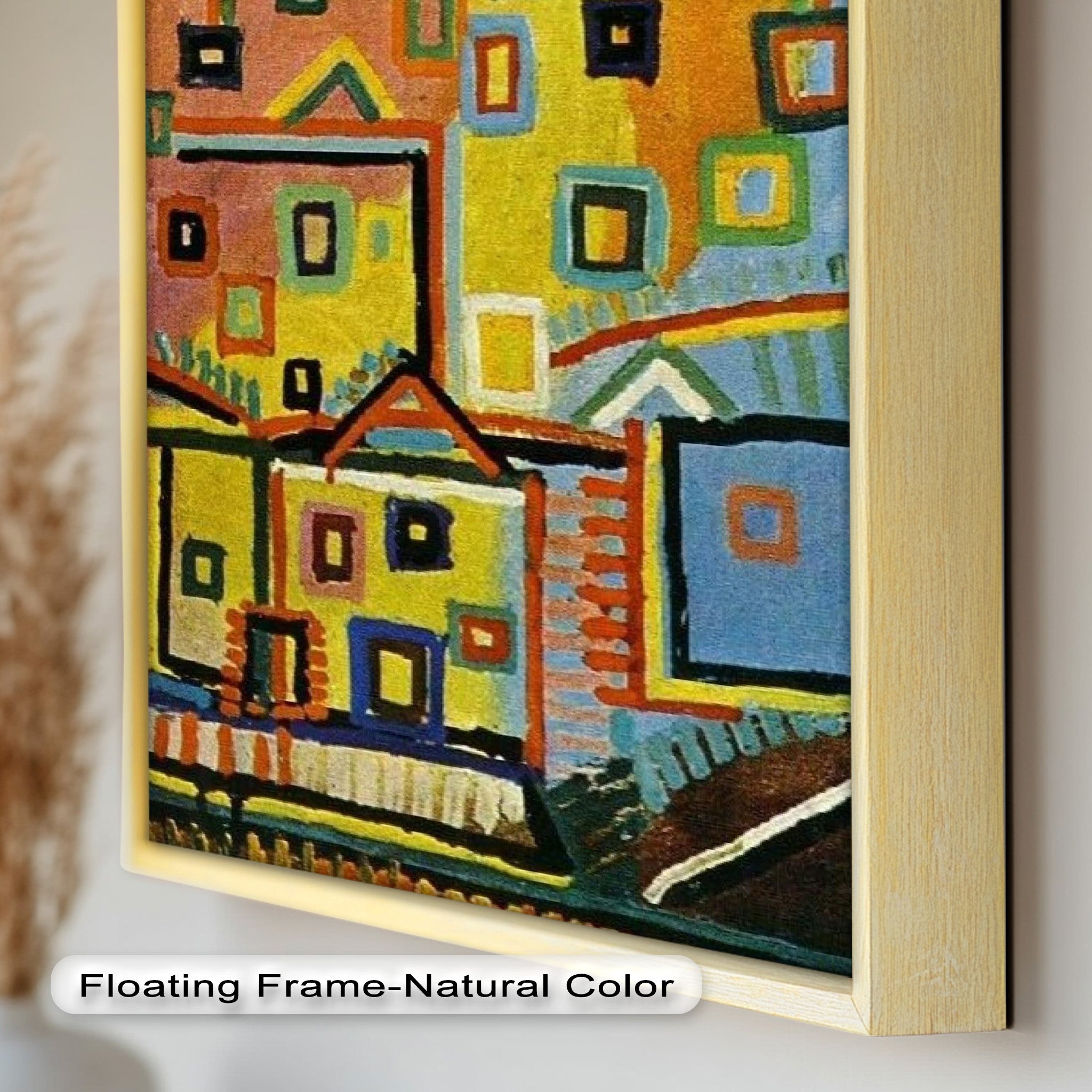 Vibrant Geometric Cityscape Wall Art - Hand-Painted Cubist Oil Painting for Modern Living Room & Office Decor
