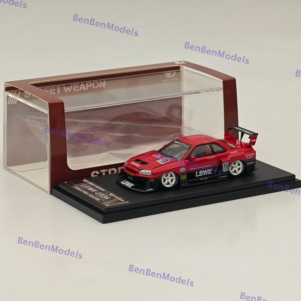 1:64 Scale LBWK GTR ER34 #9 Red Open Version Diecast Model Car - Collectible Street Weapon for Display & Racing Scenes