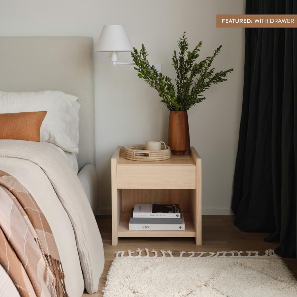 Premium Hinoki Wood Nightstand - Natural Japanese Cypress Bedside Table with Drawer for Bedroom, Living Room & Guest Room Decor