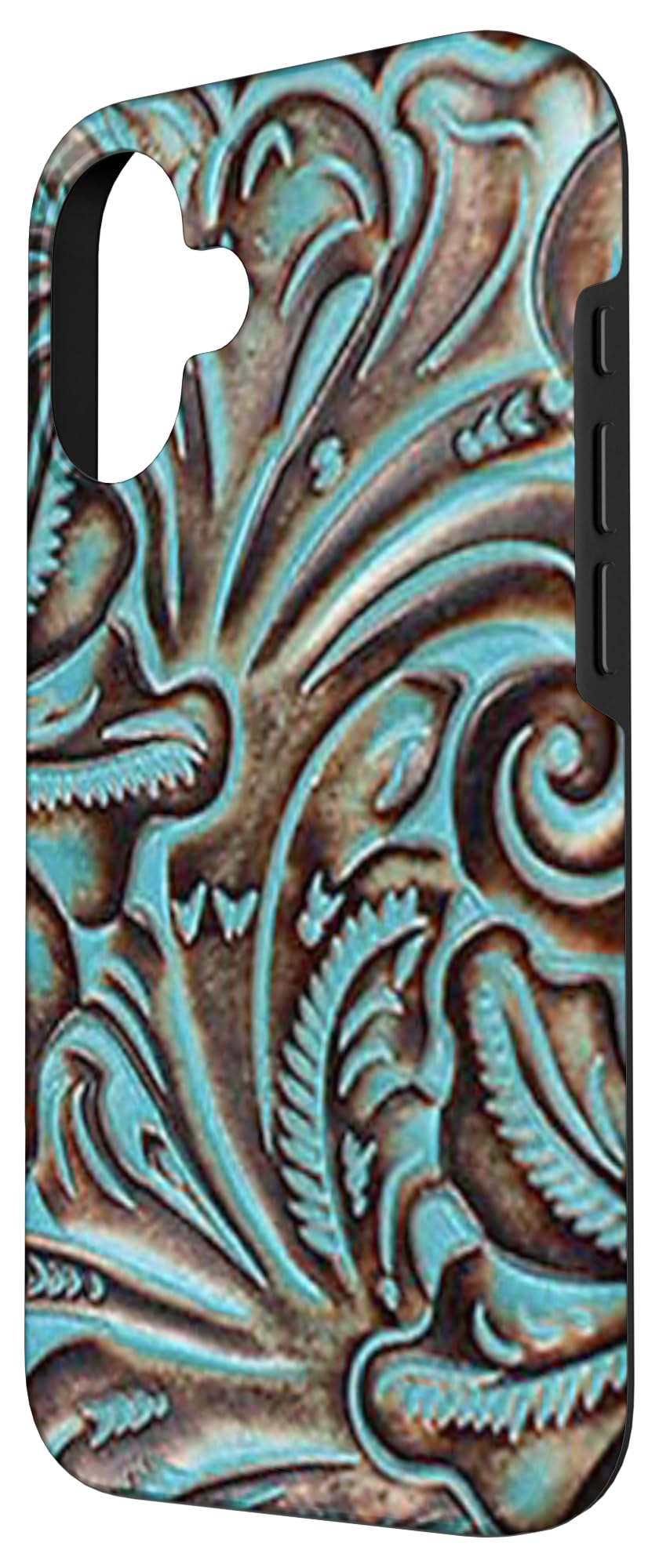 iPhone 16 Case - Premium Turquoise & Chocolate Western Tooled Leather Phone Cover | Perfect for Cowboys, Rodeo Fans & Western Style Lovers