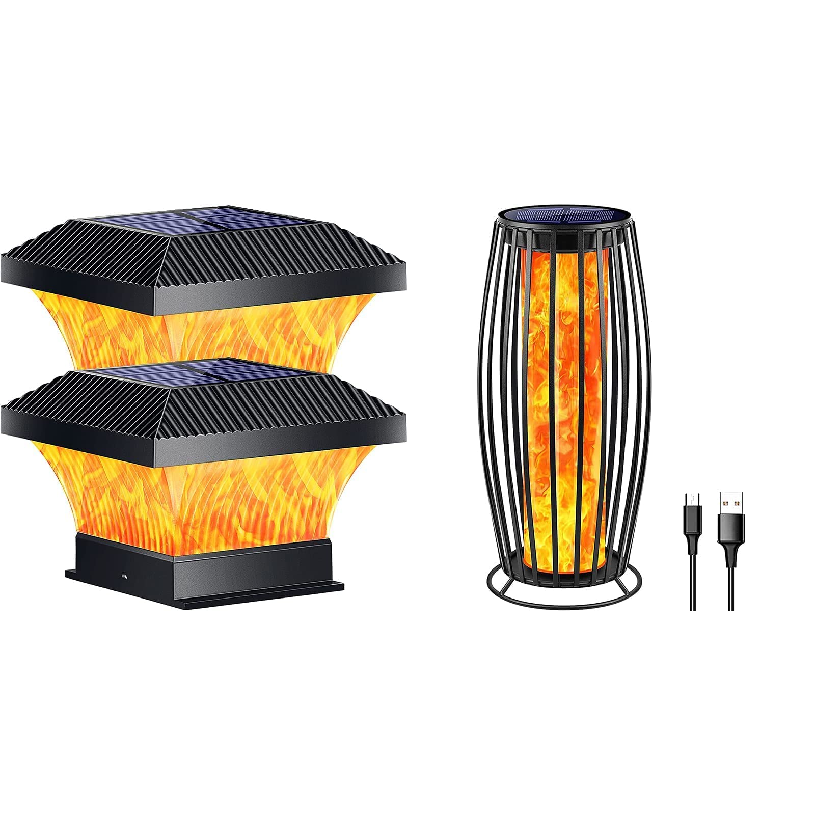 TomCare Solar Post Lights Outdoor - Flickering Flame Solar Lights for Garden, Patio, Yard - Waterproof & Weather Resistant Landscape Lighting for Pathways, Driveways, and Backyard Decor