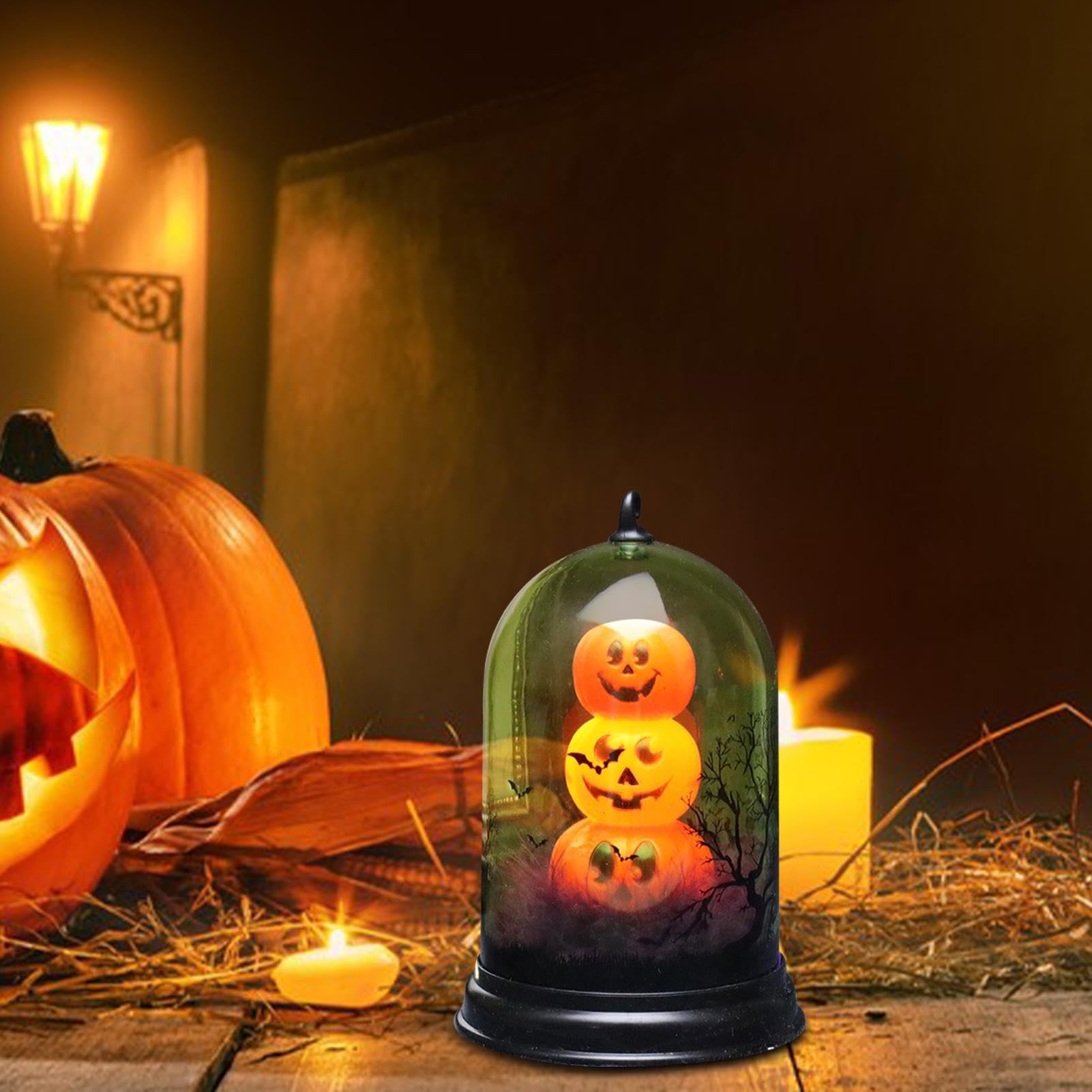 Spooky Halloween LED Table Lantern - Battery Operated Skeleton Pumpkin Light Decor for Halloween Party Supplies | Indoor & Outdoor Halloween Decoration, Haunted House Lighting, Trick-or-Treat Display
