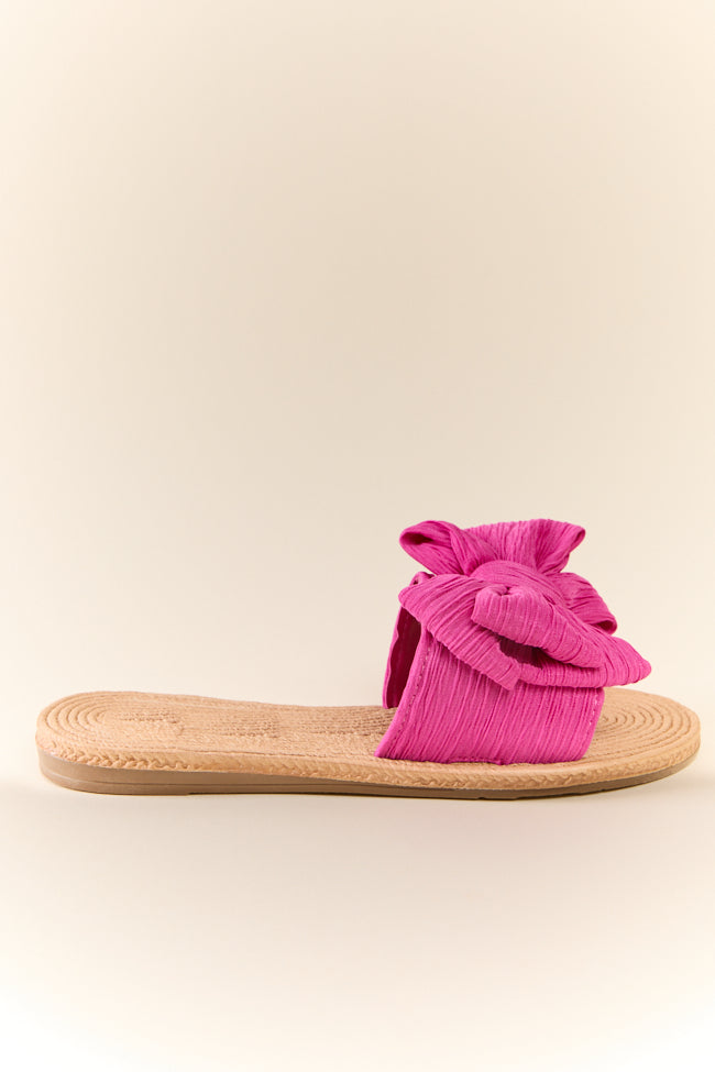 Athena Hot Pink Bow Slides - Women's Comfortable Summer Sandals for Beach, Pool, and Casual Outfits