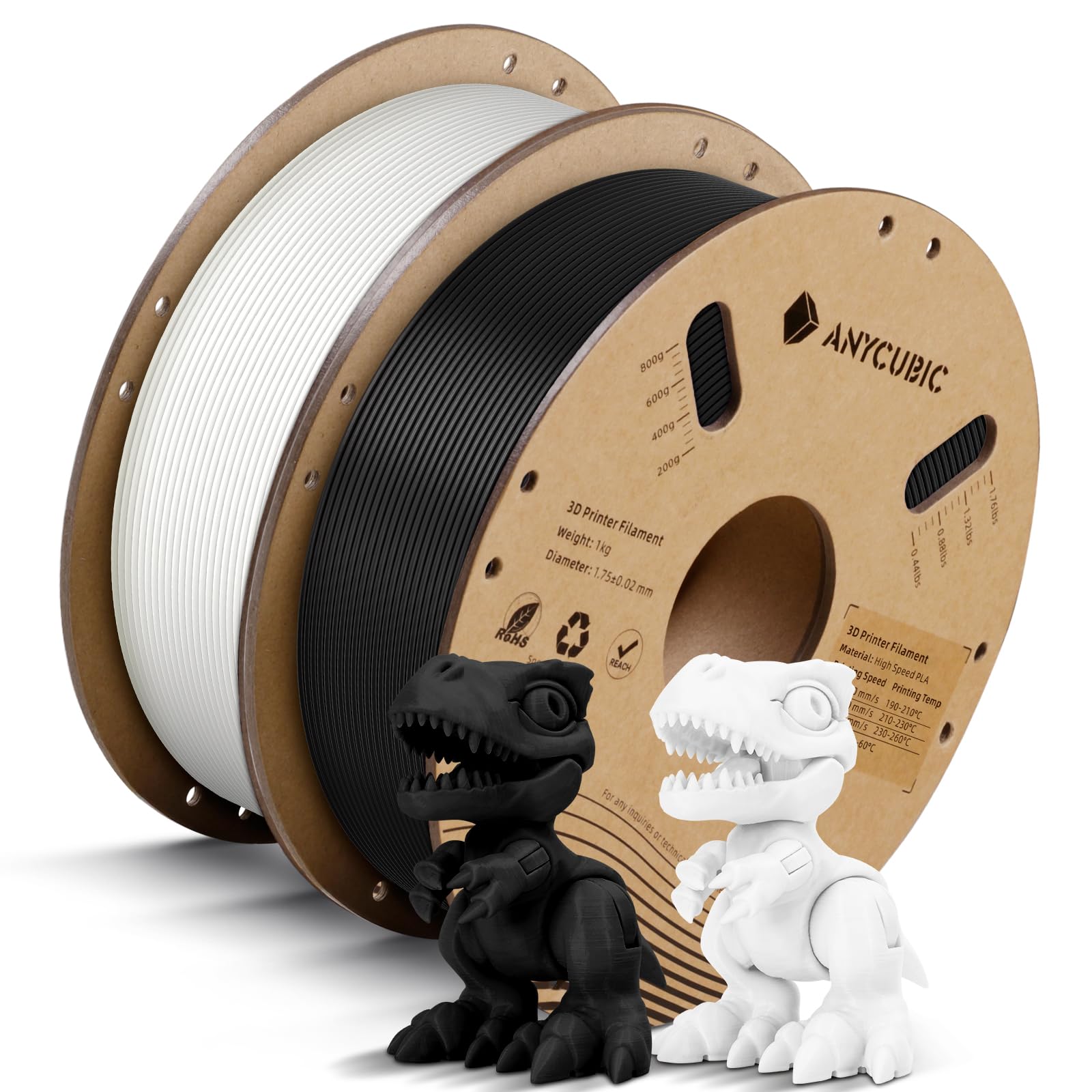 ANYCUBIC High-Speed 3D Printer Filament 1.75mm PLA Bundle - 2KG (Black+White) for FDM Printers | ±0.02mm Precision | Fast Printing & Smooth Finish | Ideal for Prototyping, DIY Projects & Educational Use