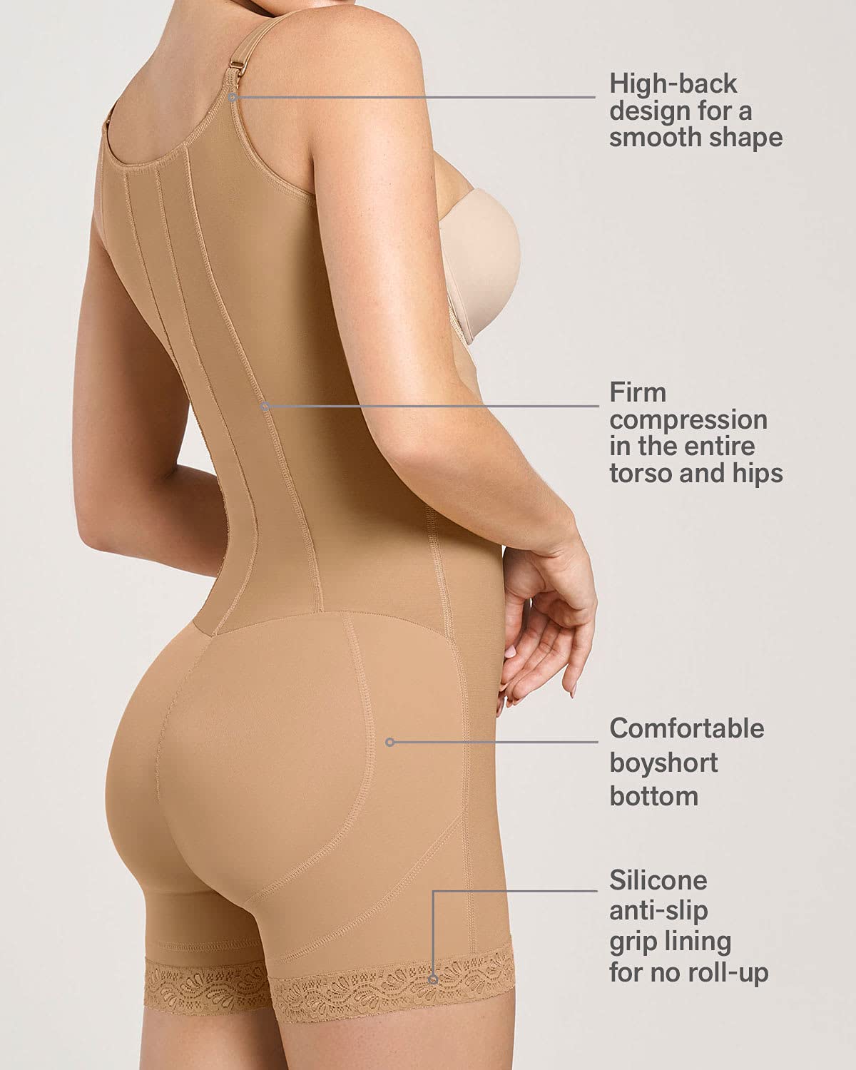 Leonisa Front Hook Boyshort Bodysuit - Women's Tummy Control Shapewear with Butt Lifting Effect | Seamless Underwear for Everyday Wear, Special Occasions & Body Shaping
