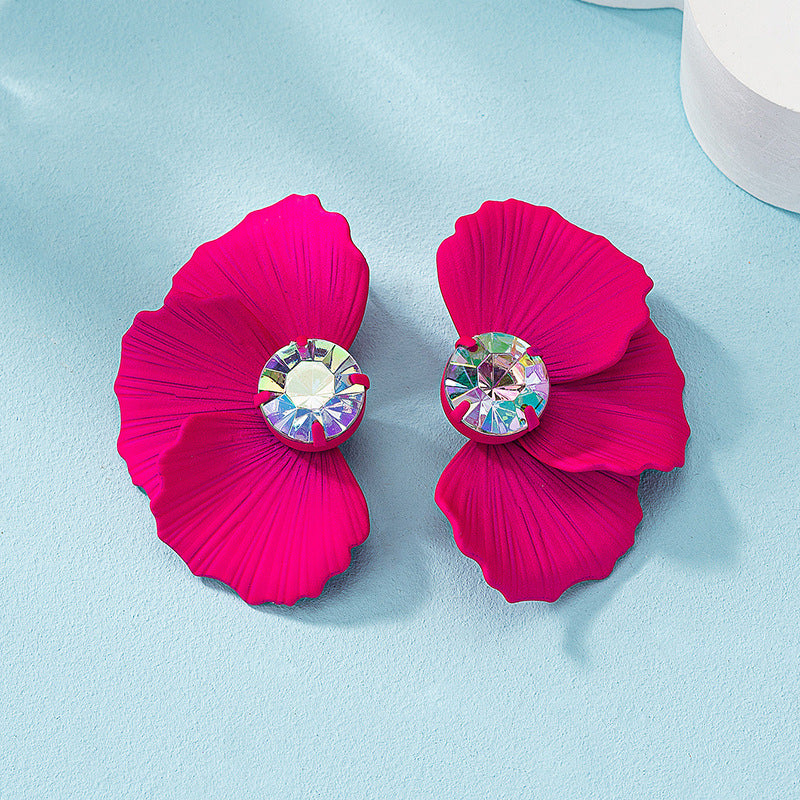 Vintage Metal Inlaid Zircon Symmetrical Flower Earrings for Women - Elegant Bohemian Dangle Earrings for Party, Wedding & Everyday Wear