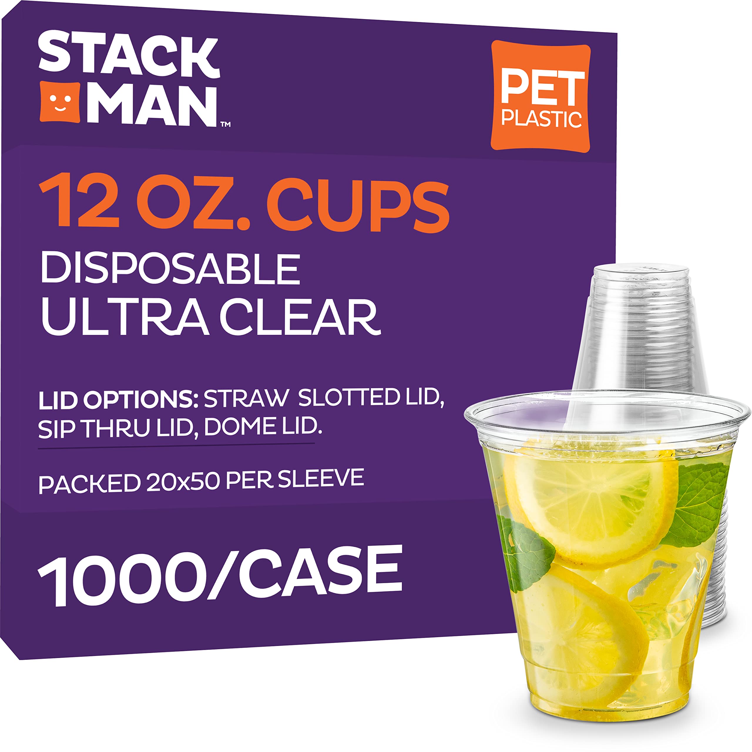 1000 Pack 12 oz Clear PET Plastic Disposable Cups - Bulk Party Drinking Cups for Cold Coffee, Smoothies, Beer & Iced Tea - Perfect for Parties, BBQs, Picnics & Office Events (Case of 20x50)