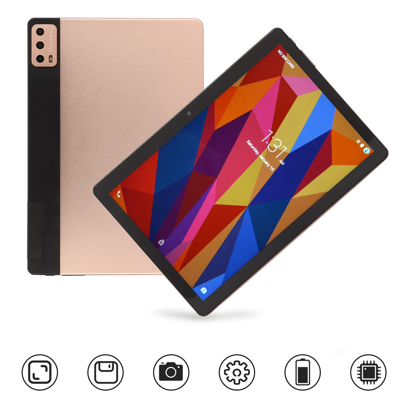 Zerodis 10.1 Inch Gaming Tablet - 8GB RAM 256GB ROM, Octa-Core Processor, 1920x1200 FHD Display, 5MP+13MP Dual Cameras, 5800mAh Battery, 2.4G/5G WiFi, Portable & Rechargeable (Gold) - Perfect for Gaming, Streaming & Work on the Go
