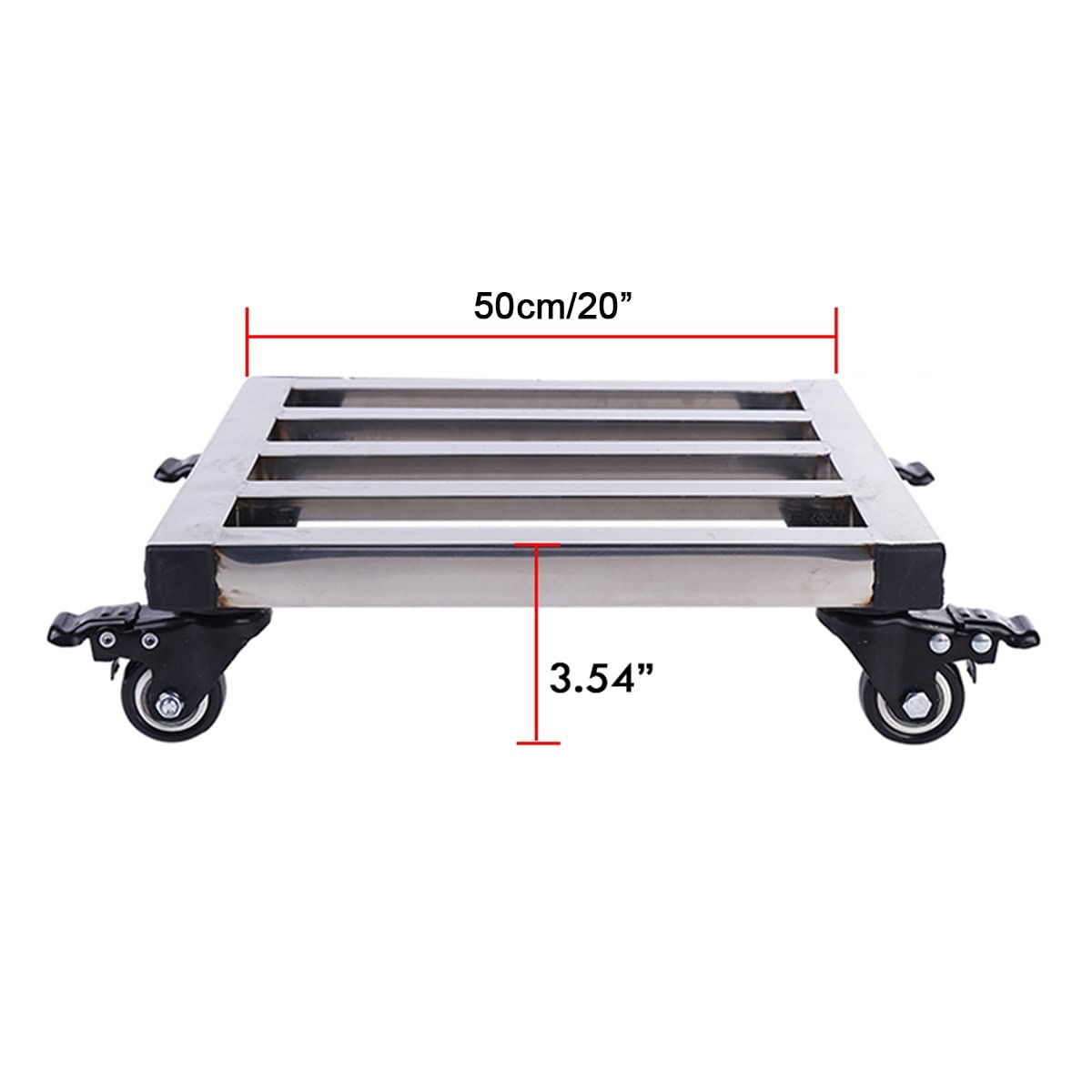 Stainless Steel Rolling Plant Caddy with Brake - 12In/16In/20In Wheeled Plant Stand for Indoor & Outdoor Use - Heavy Duty 150Kg Capacity (50x50cm) - Perfect for Home, Garden, Balcony, Greenhouse & Nursery Plant Care