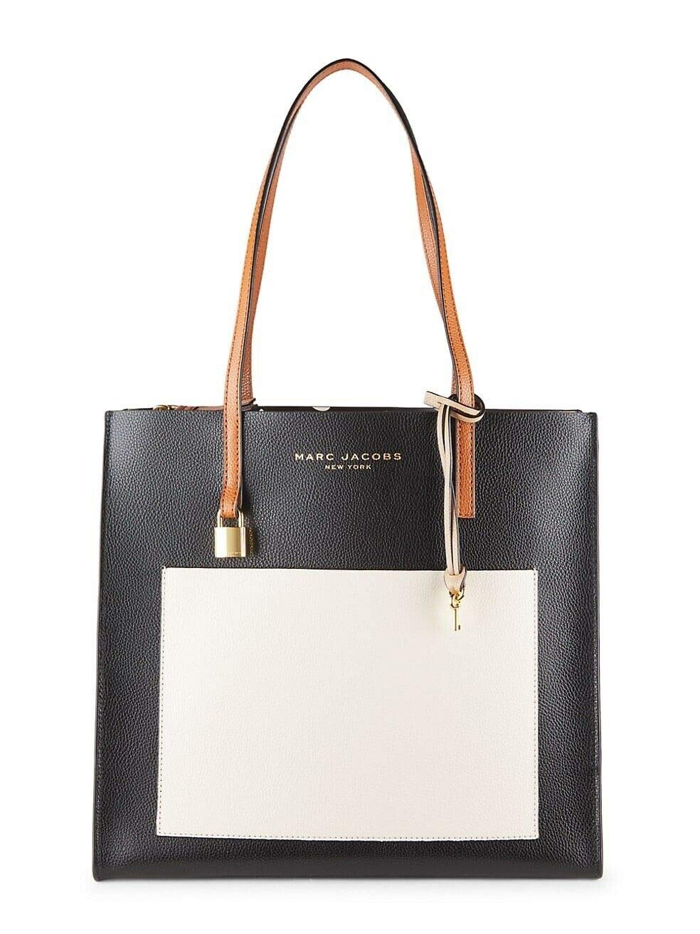 Marc Jacobs Grind Leather Tote Bag for Women - Gold Genuine Leather Handbag, Designer Shoulder Bag Purse for Work, Travel & Everyday Use