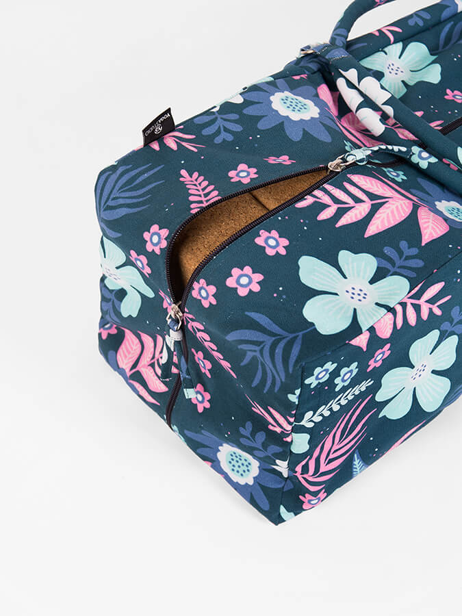 GOTS Certified Organic Cotton Yoga Equipment Kit Bag with Floral Design - Perfect for Yoga Studios, Home Practice & Travel