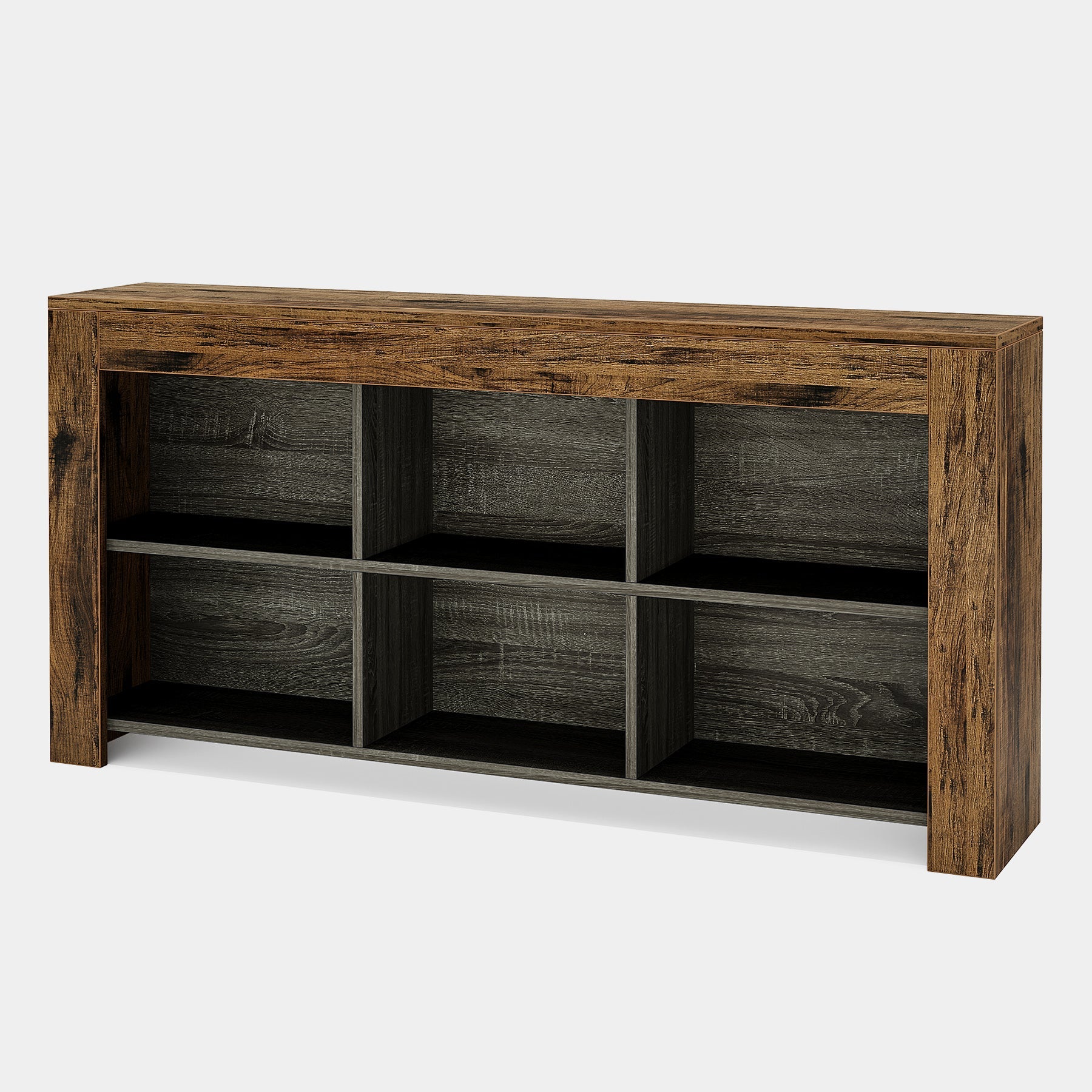 Rustic Wood Sofa Table with 6 Storage Cubes - Entryway Console Table for Living Room, Hallway & Home Decor