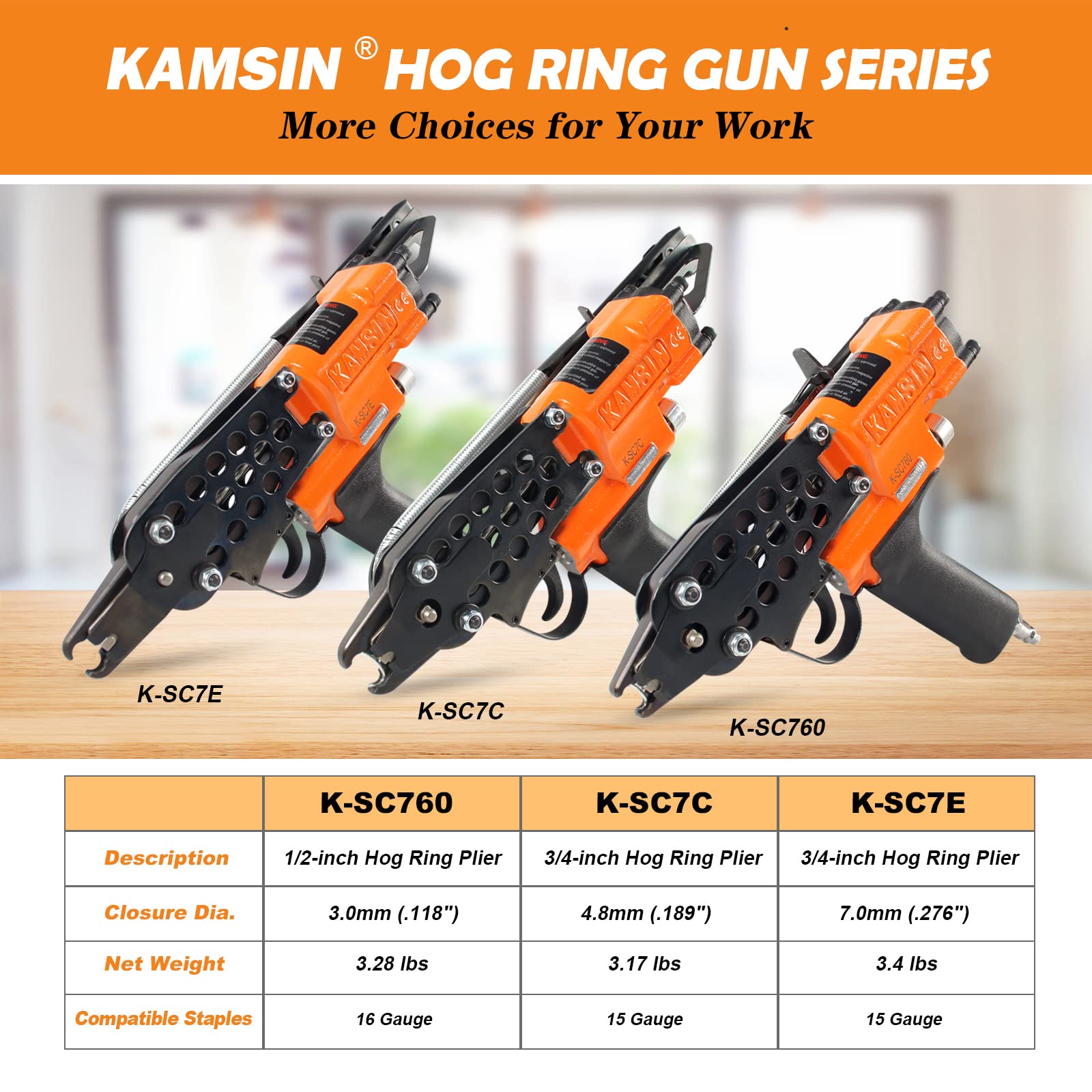 **K-SC760 16 Gauge 1/2-Inch Pneumatic Hog Ring Gun – Automatic Hog Ring Pliers for Fencing & Cages – 3.0-4.8mm Closure Diameter – Heavy-Duty Hog Ring Tool for DIY, Upholstery & Wire Mesh Projects**