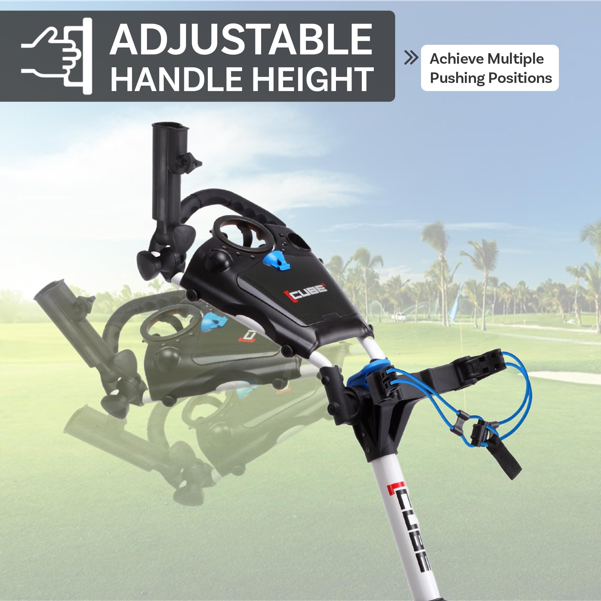 3 Wheel Push Pull Golf Cart - Compact Folding Lightweight Golf CART for Adults - Easy Two Step Open/Close Design - Choose Your Color - Perfect for Golf Courses, Parks & Outdoor Activities