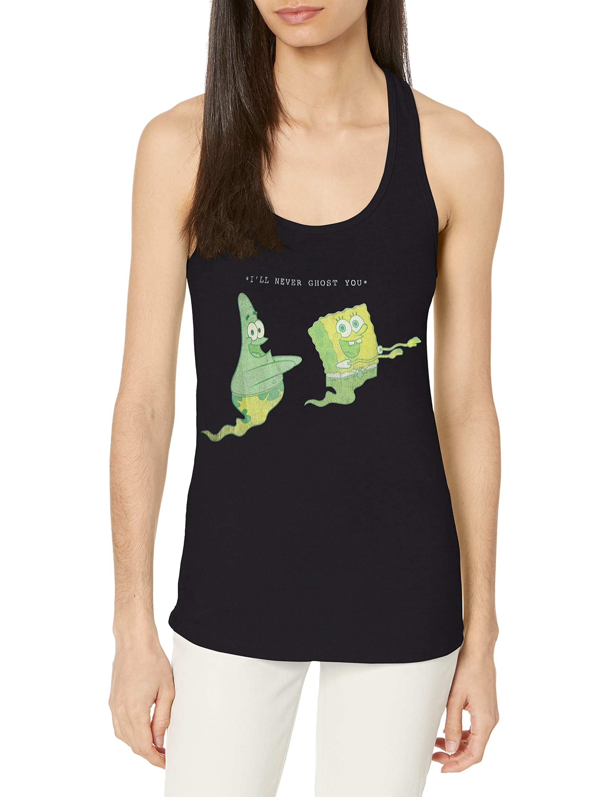 SpongeBob SquarePants Never Ghost You Women's Racerback Tank Top - Nickelodeon Cartoon Graphic Tee for Summer, Beach, and Casual Outfits