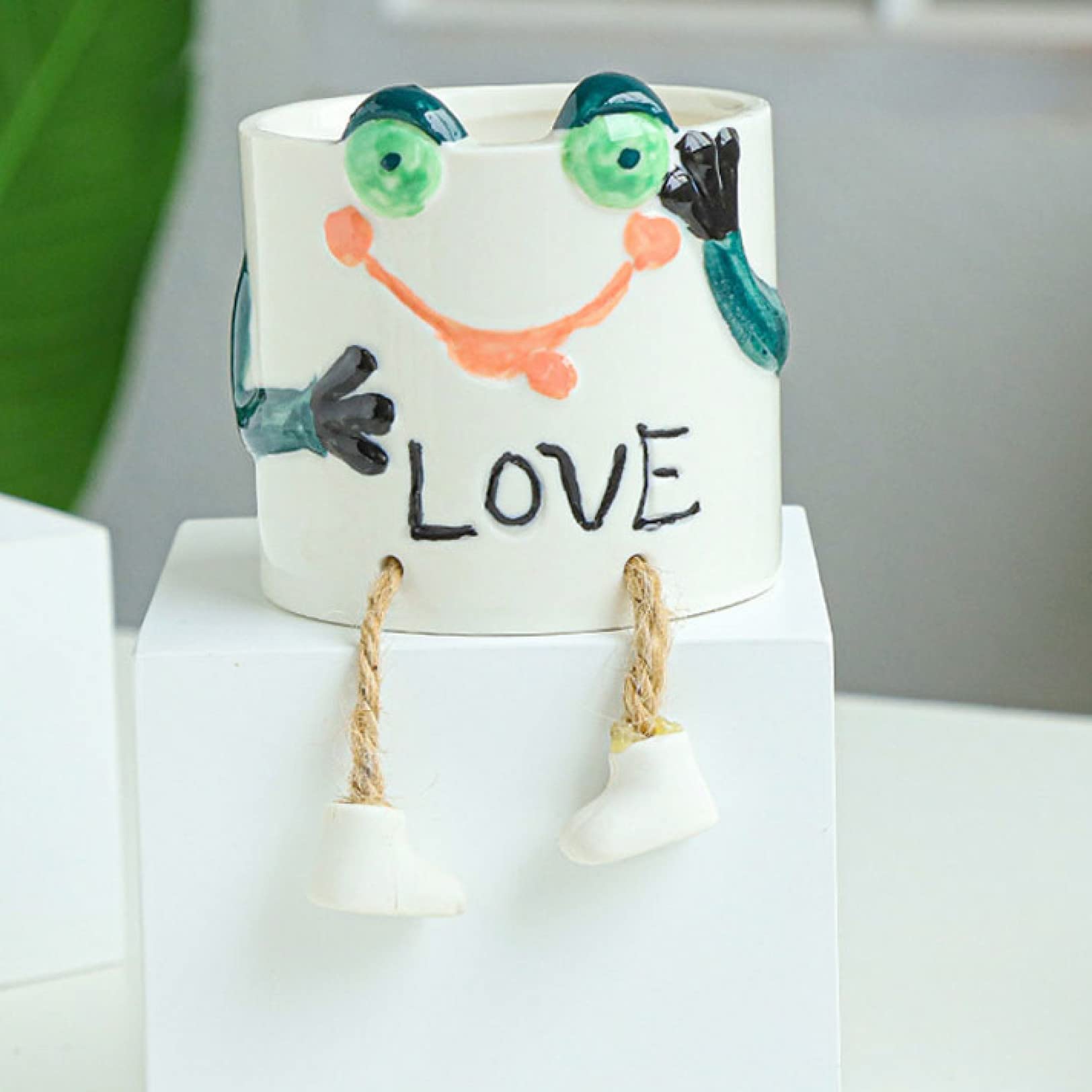 Hand-Painted Ceramic Flower Pot with Cute Cartoon Animal Design - Hanging Planter for Green Plants, Succulents & Indoor Herbs - Perfect for Home, Office & Garden Decor