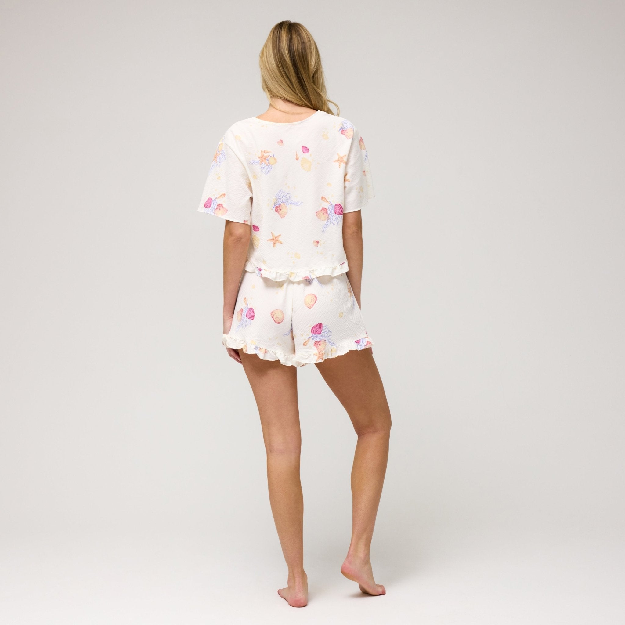 Coastal Cozy Shortie Set in Coral Reef - Women's Loungewear Shorts & Top Set for Summer, Beach, Vacation - Perfect for Relaxing at Home or Seaside Getaways