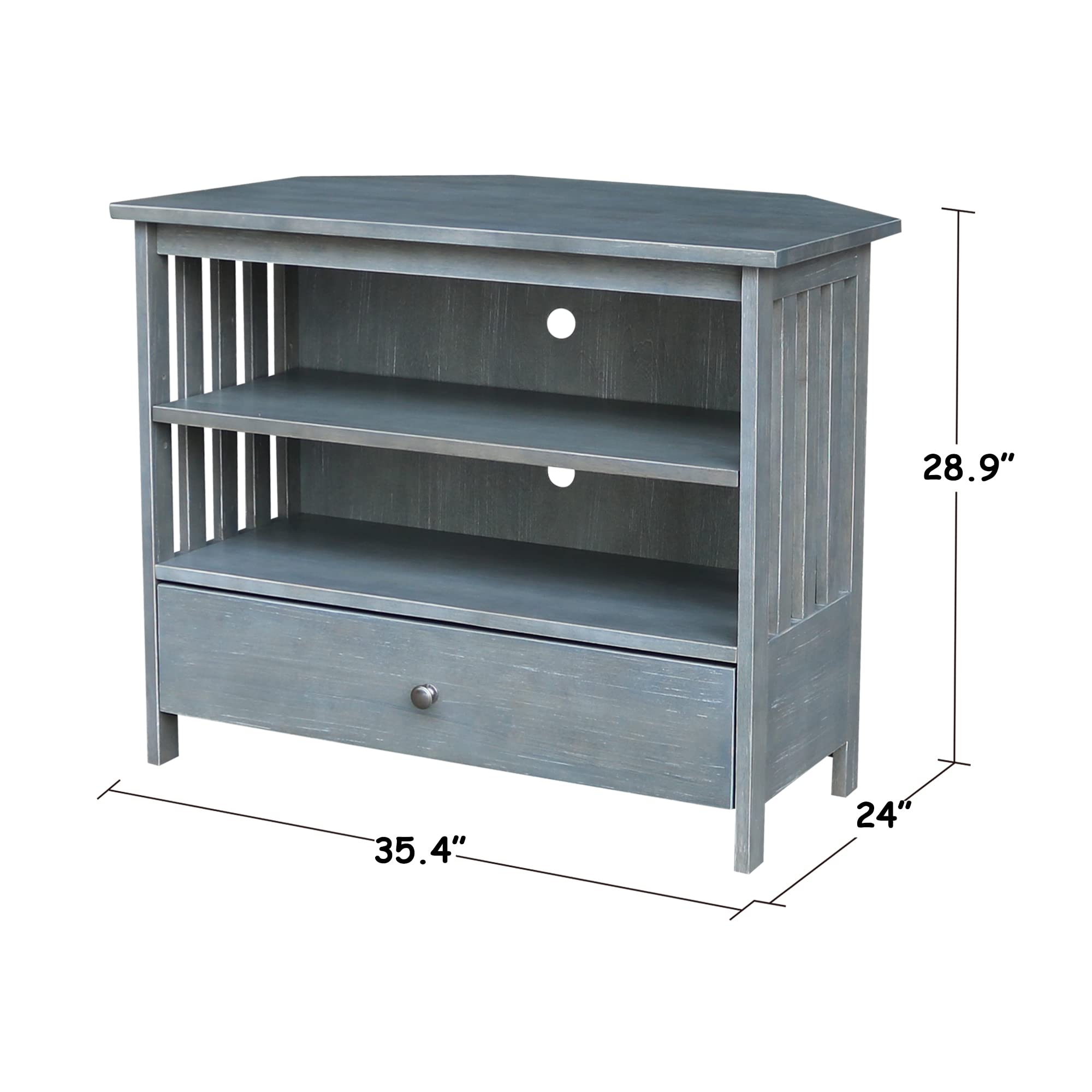 IC International Concepts Mission Corner TV Stand for 27-Inch TVs - Space Saving Wooden TV Cabinet with Sturdy Construction - Heather Grey Antique Washed Finish - Perfect for Small Living Rooms, Bedrooms & Apartments