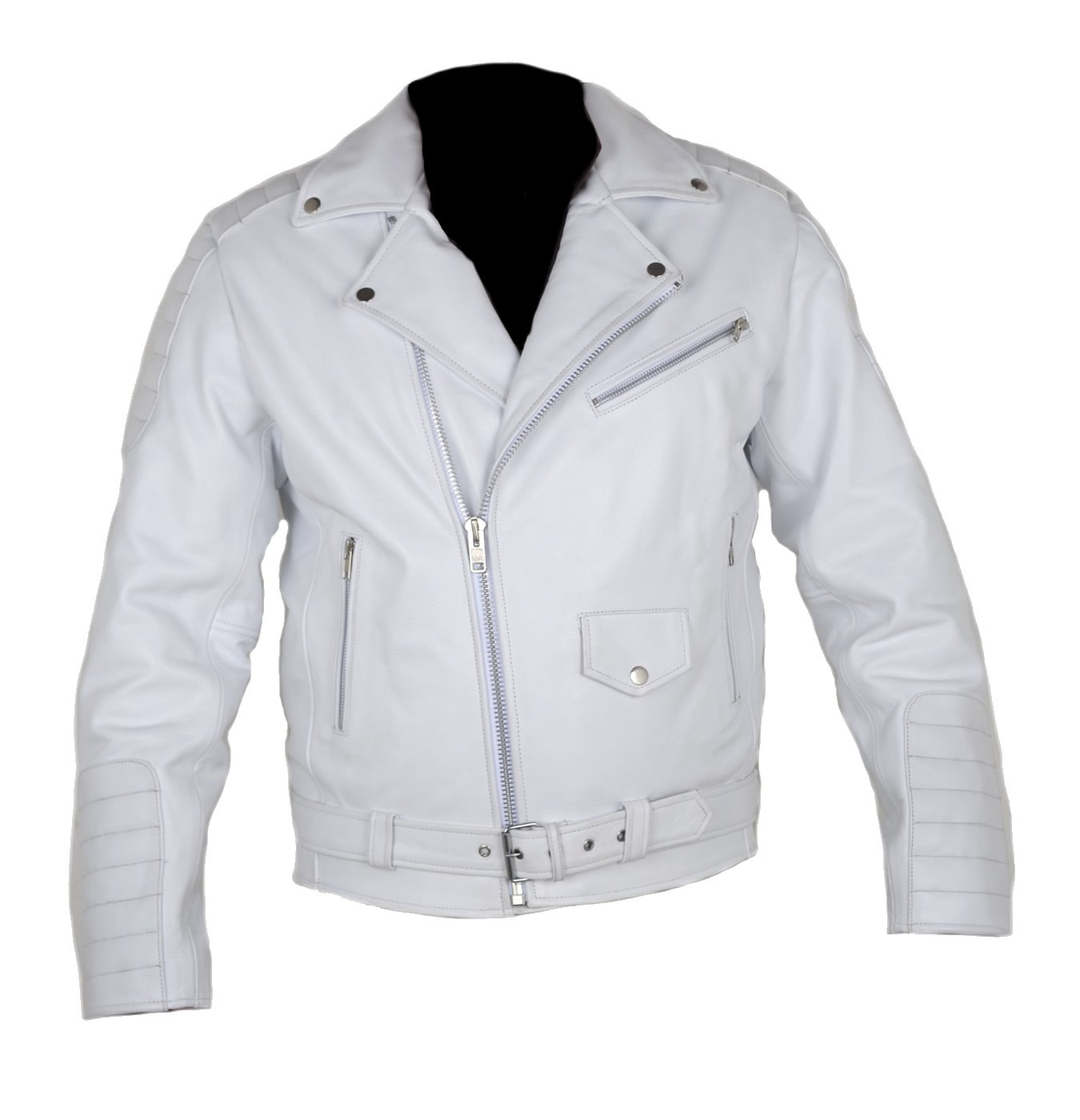 Men's Genuine Leather Jacket Electric White - Stylish & Durable for Motorcycle Riding, Casual Outfits & Winter Fashion