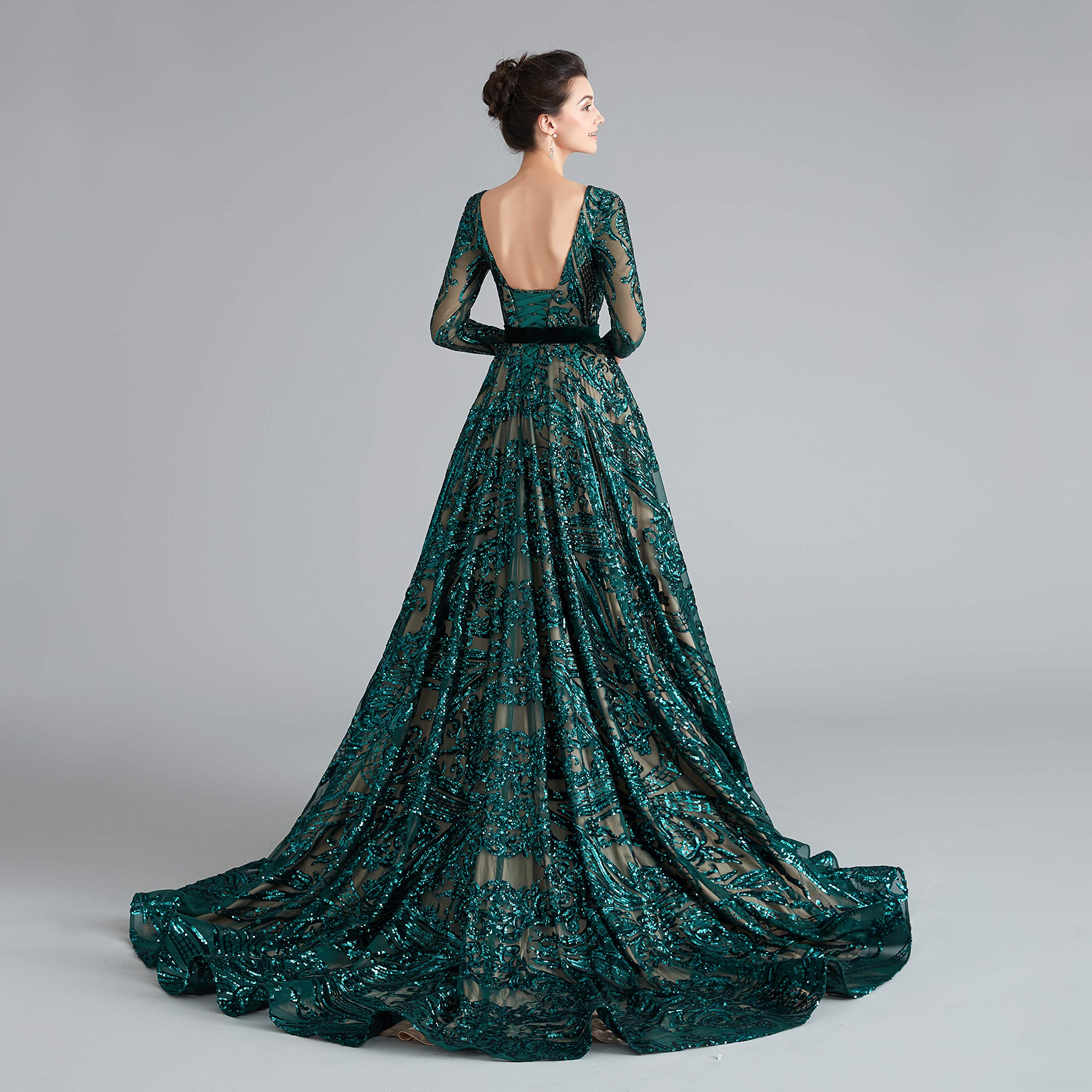 Elegant Women's Luxury Sequins Long Sleeve Prom Evening Gown - Perfect for Formal Dinners, Galas & Special Occasions