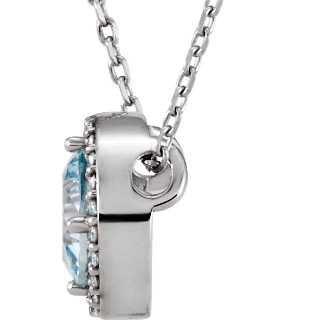 14K Gold 0.45ct Aquamarine & 0.05ct Diamond Round Halo Pendant Necklace - Perfect for Valentine's Day, Anniversary & Birthday Gifts
